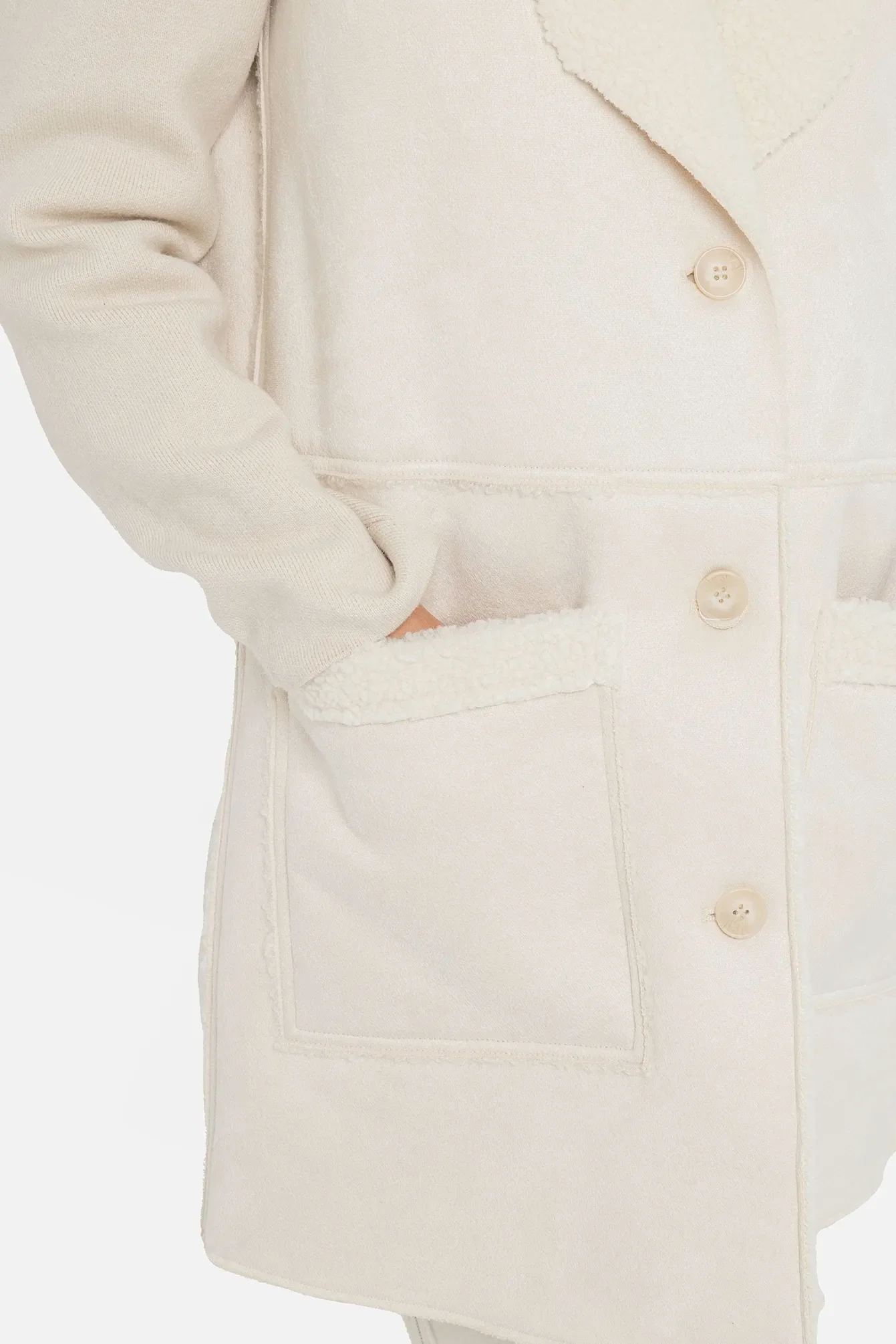 Manteau long bi-matières écru - Image 3