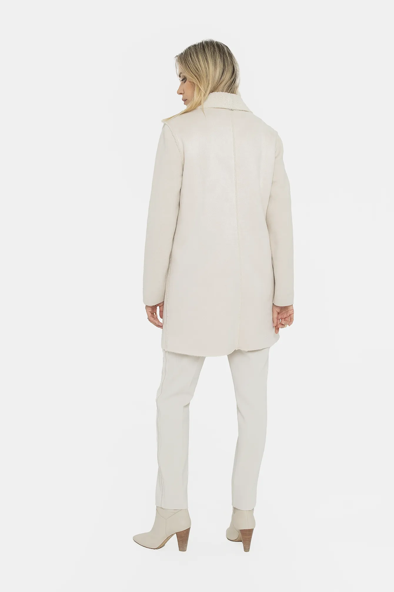 Manteau long bi-matières écru - Image 5