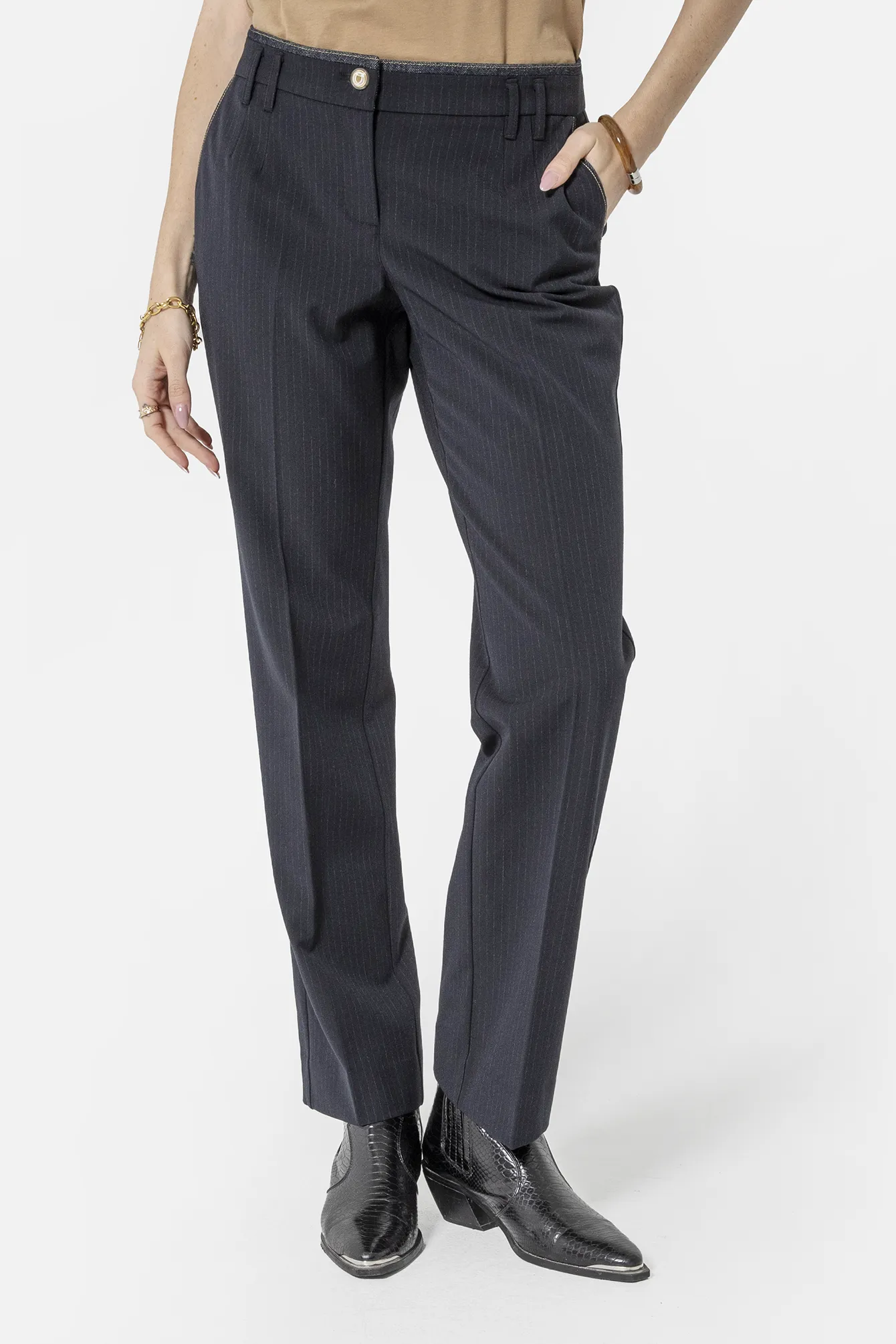 Pantalon bi-matières rayé - Image 4