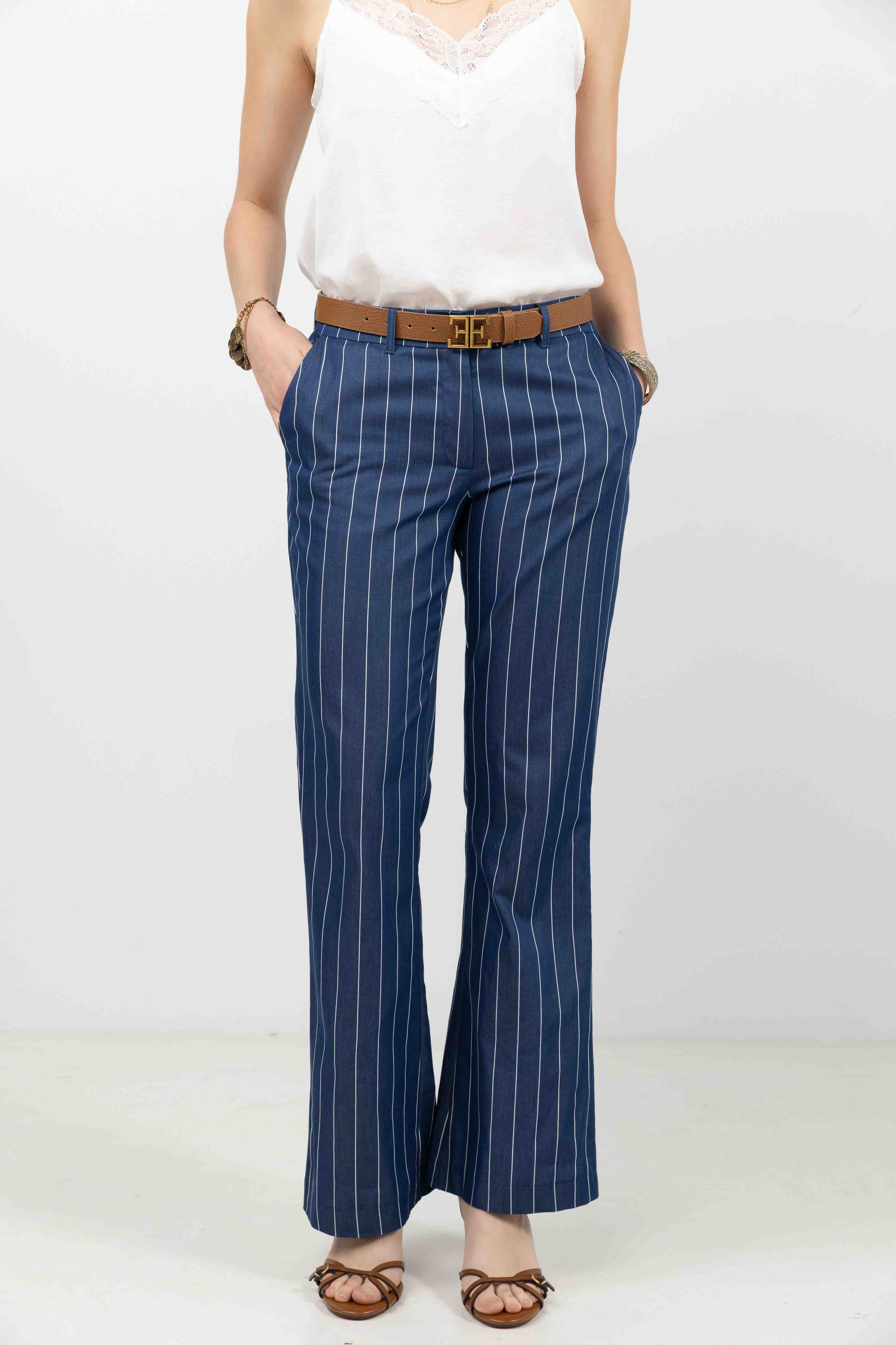 Pantalon bleu foncé rayé fluide - Image 2