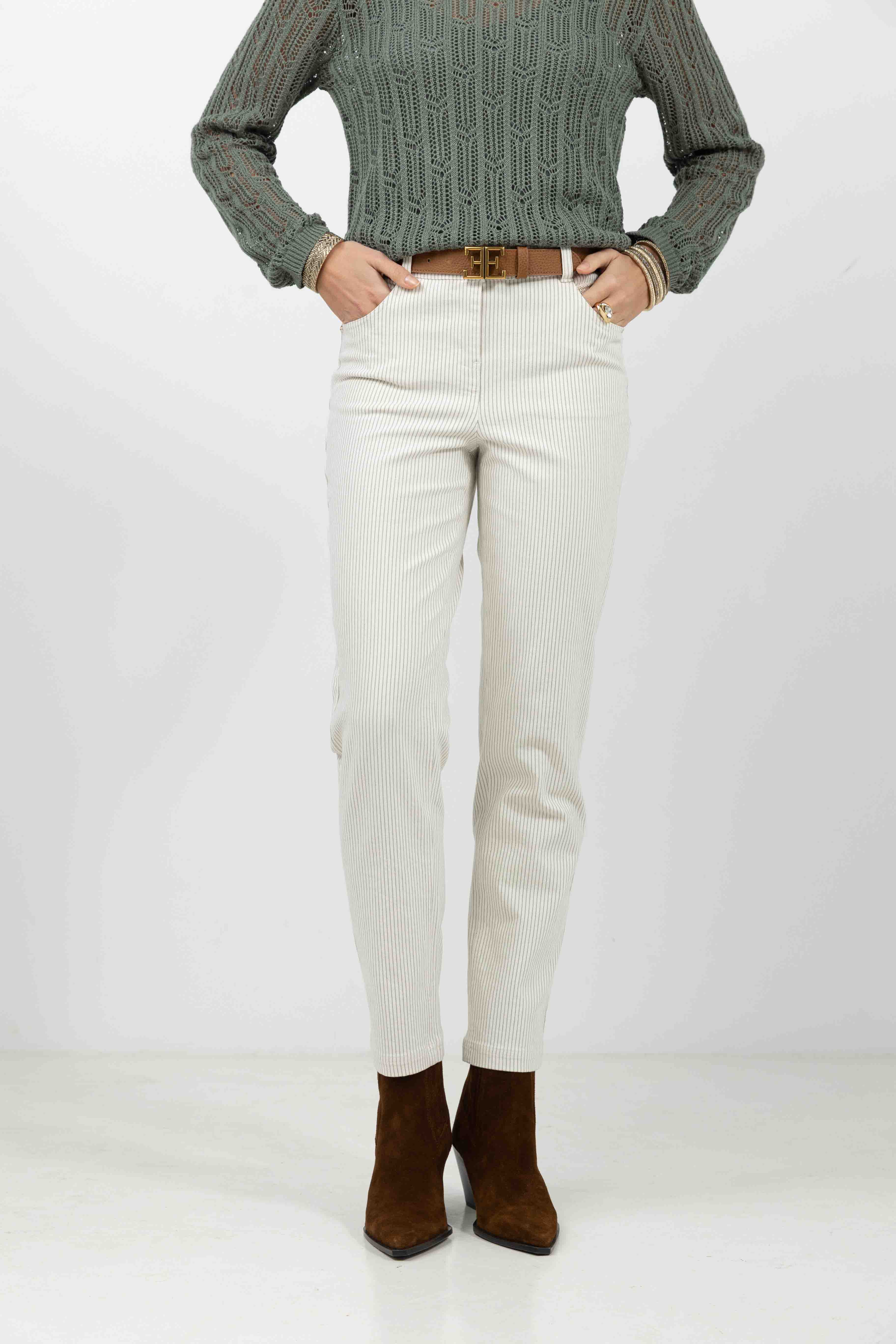 Pantalon écru rayé kaki - Image 3