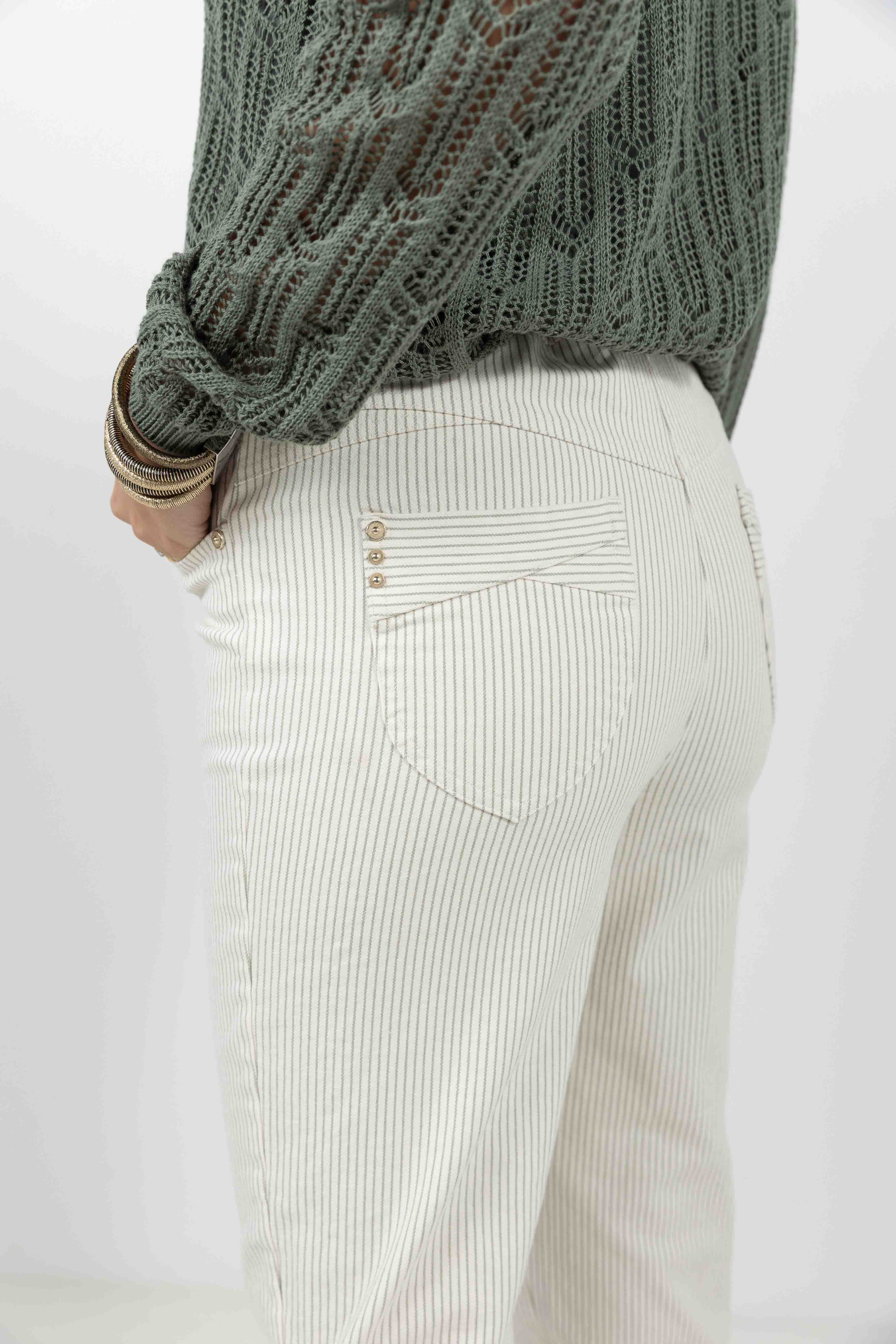 Pantalon écru rayé kaki - Image 4