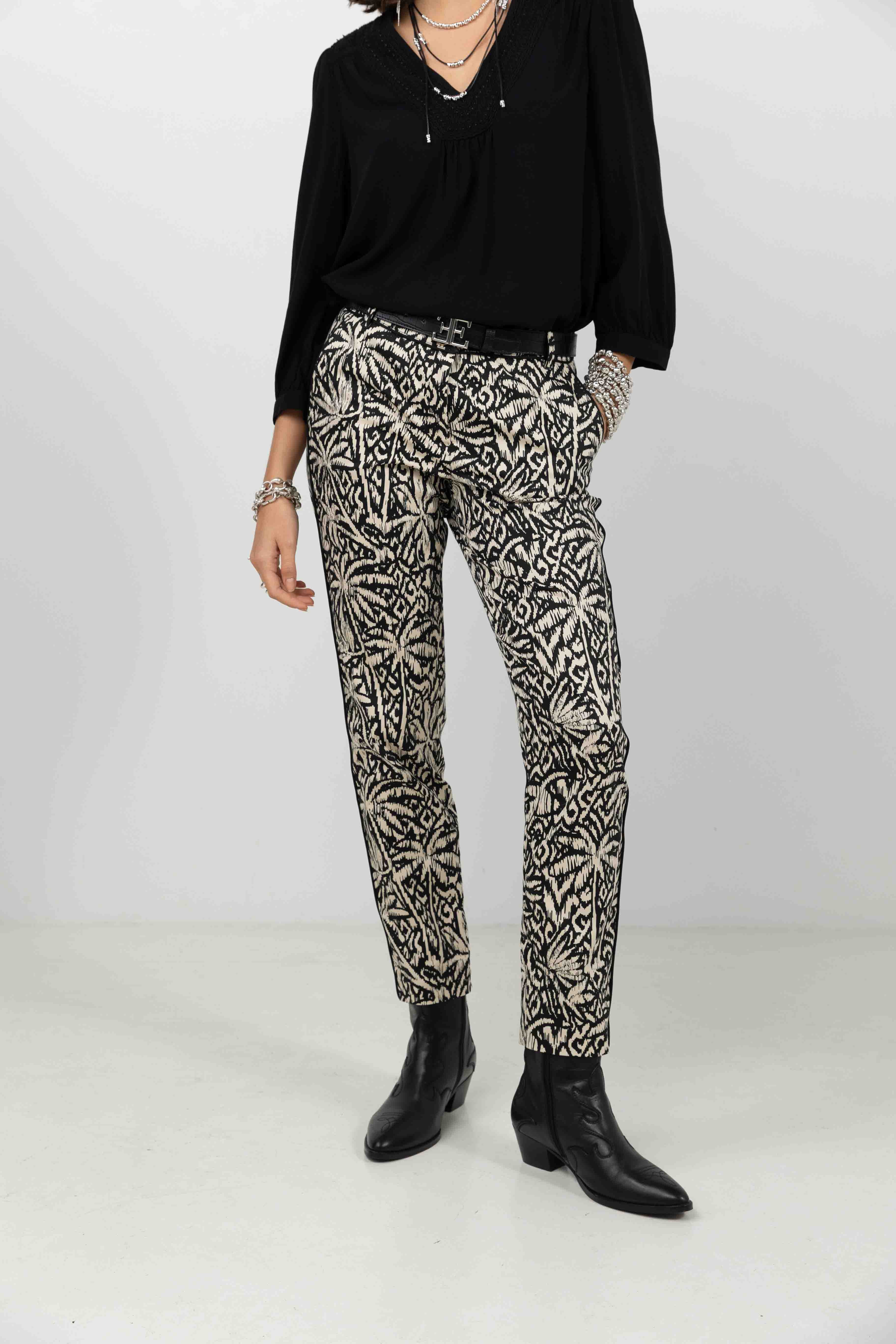 Pantalon imprimé graphique écru noir - Image 3