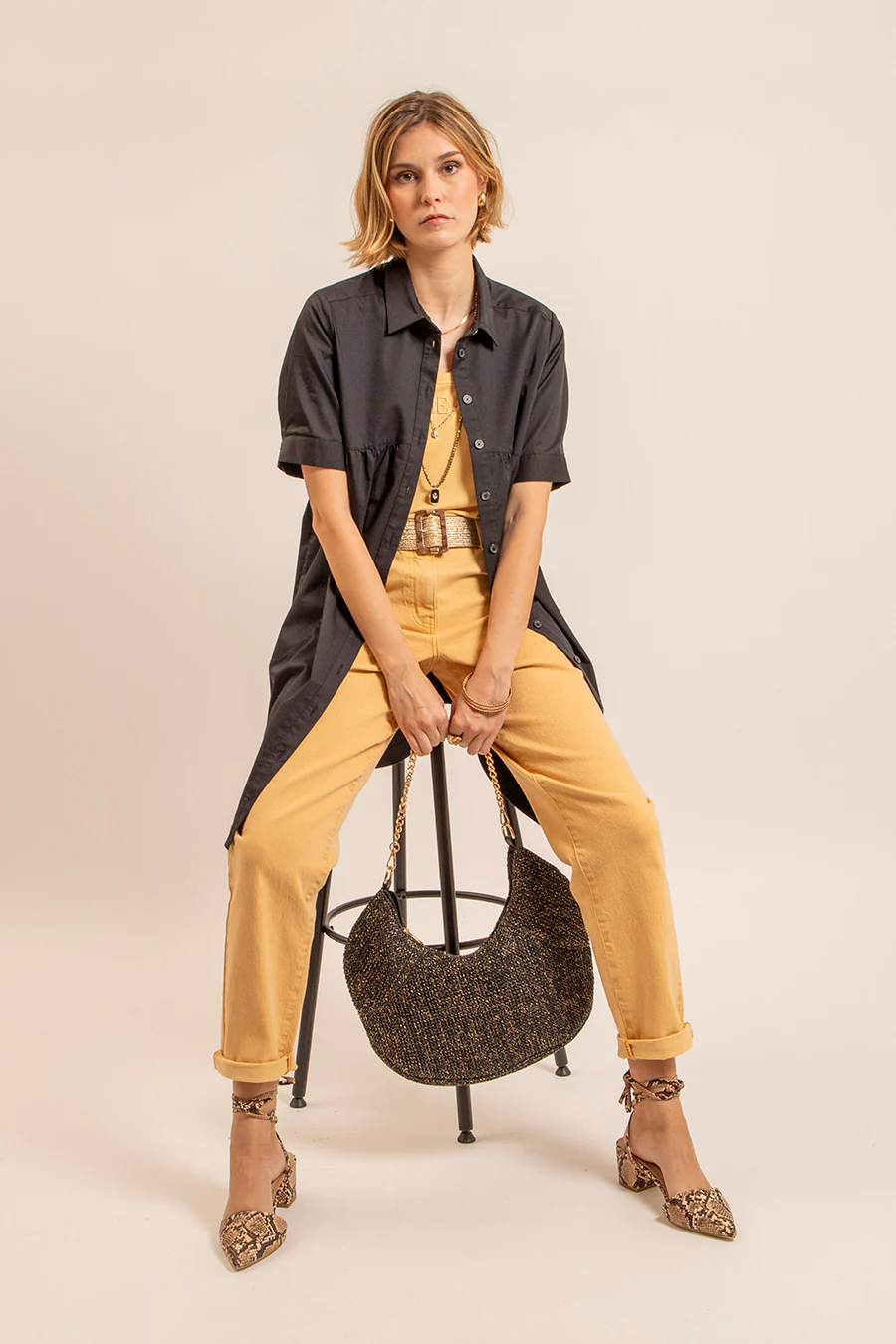 Pantalon large coloris paille - Image 5