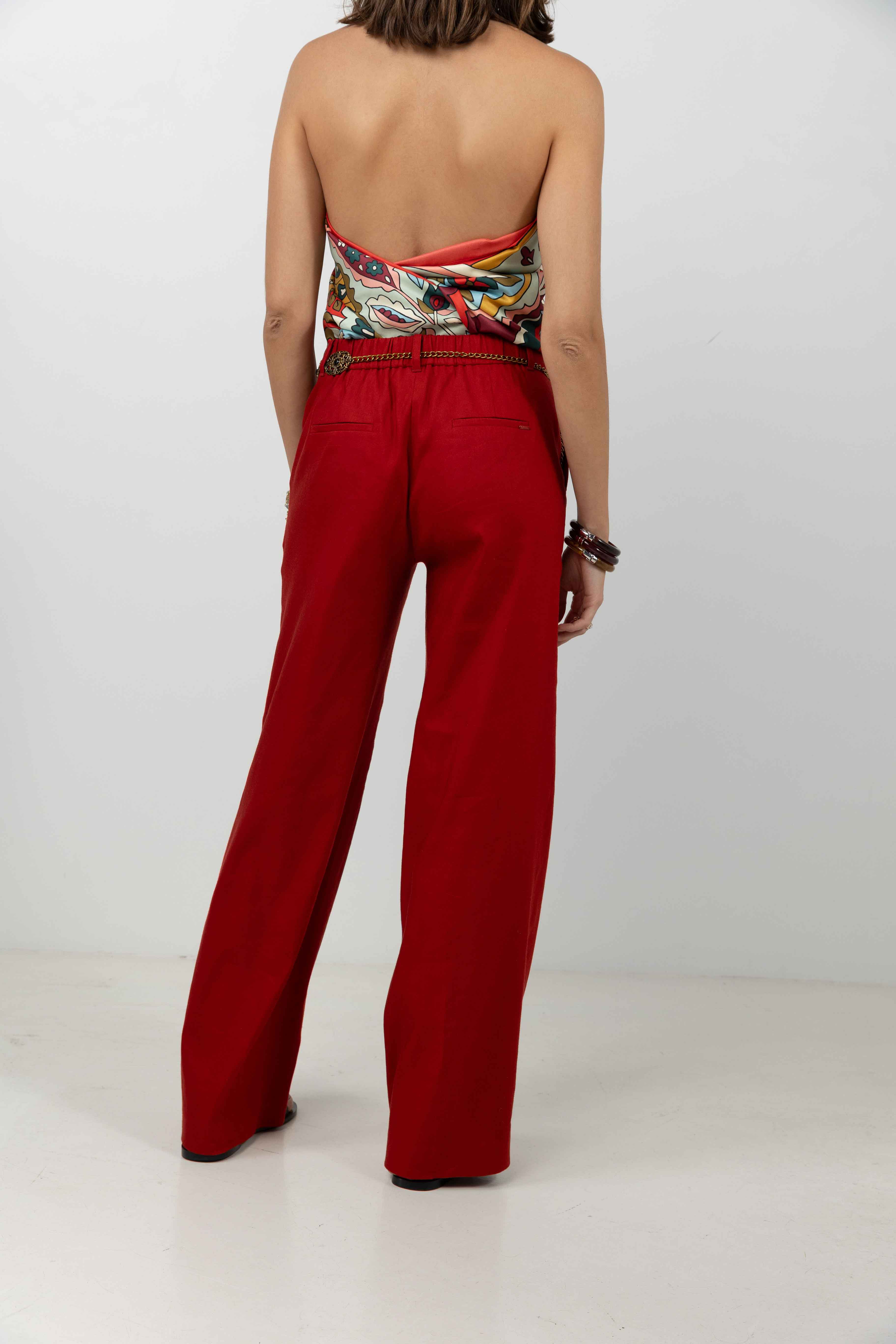 Pantalon palazzo rouge lin fluide - Image 4