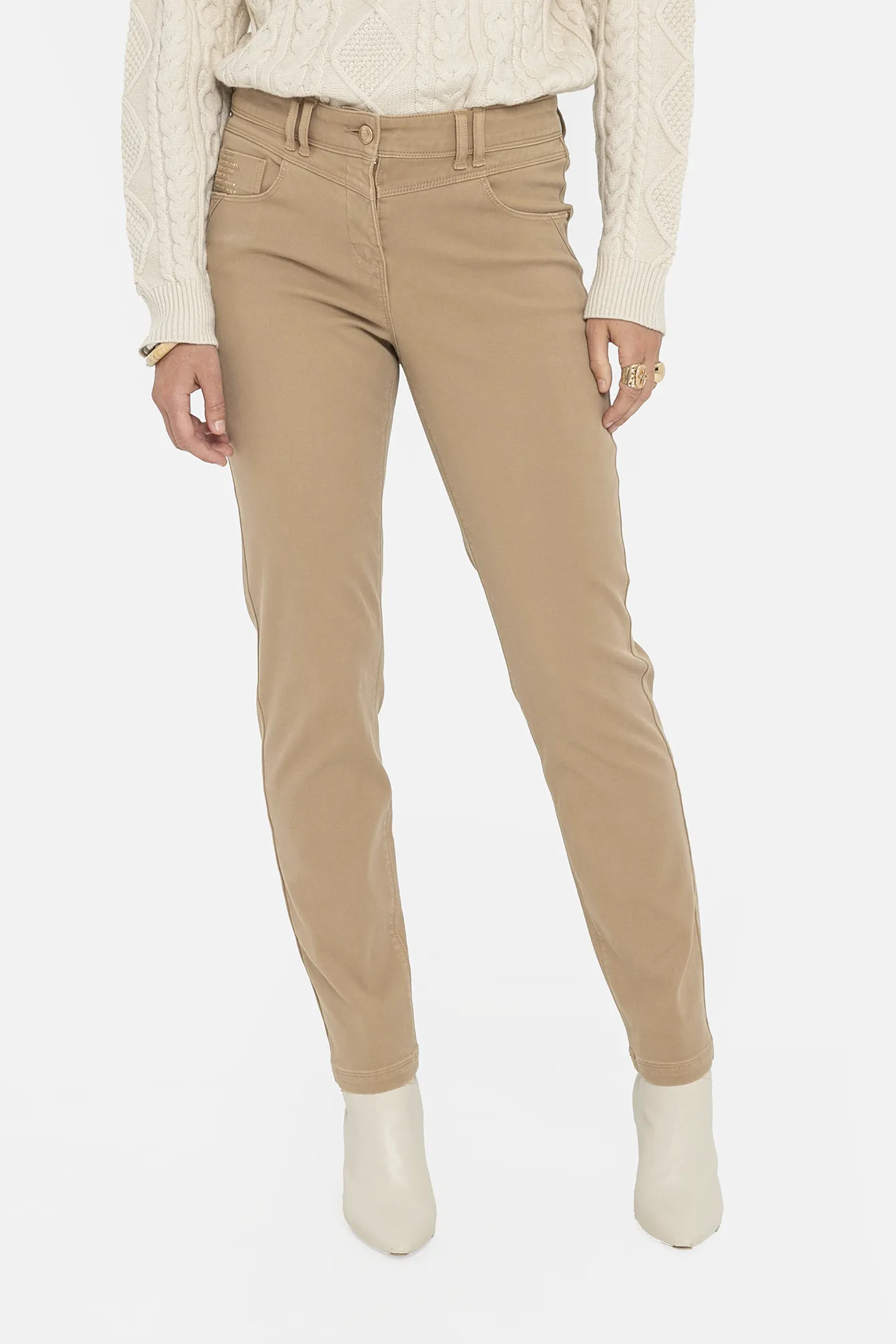 Pantalon slim beige coupe fittée - Image 3