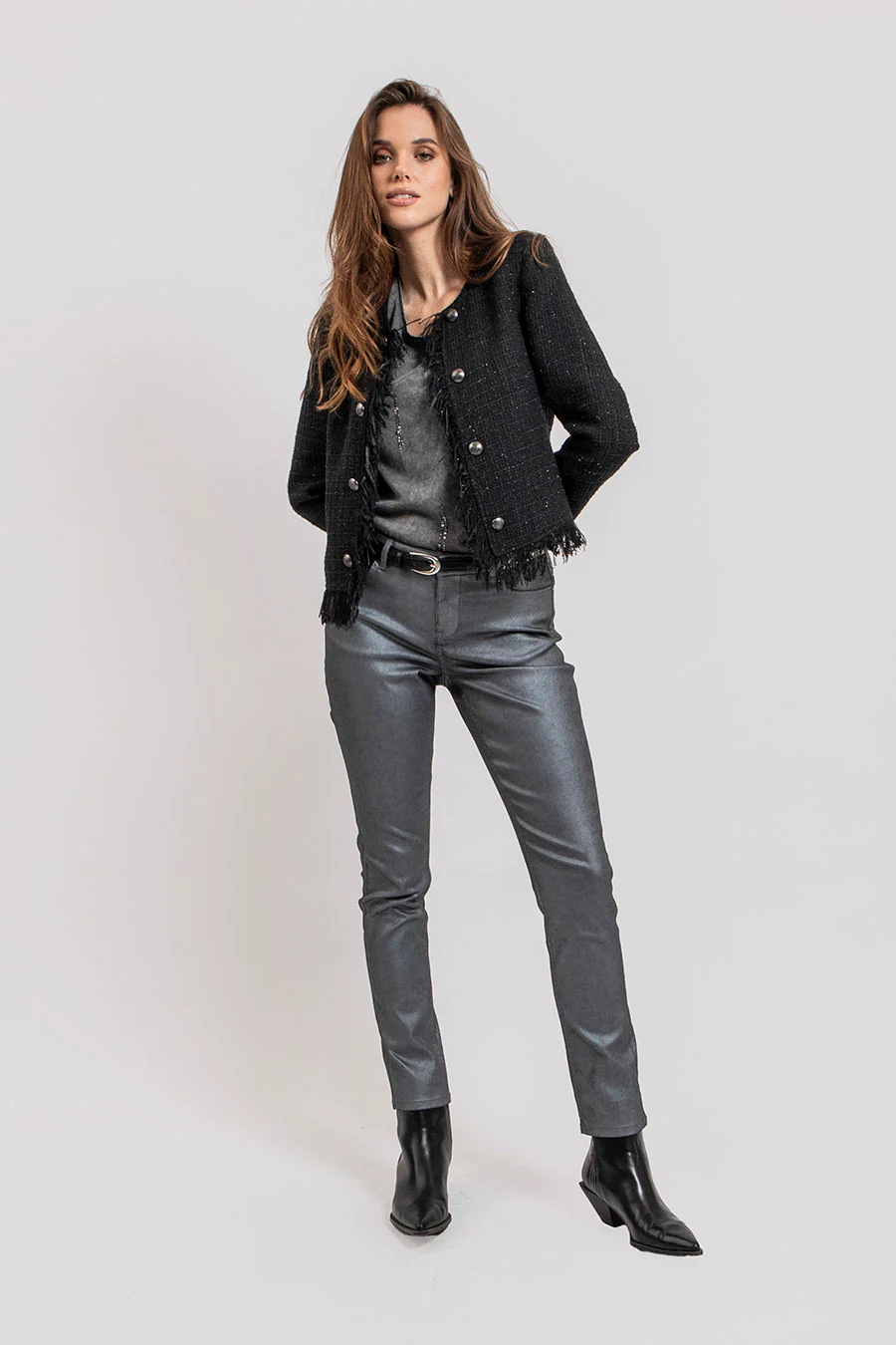Pantalon slim gris argent - Image 3