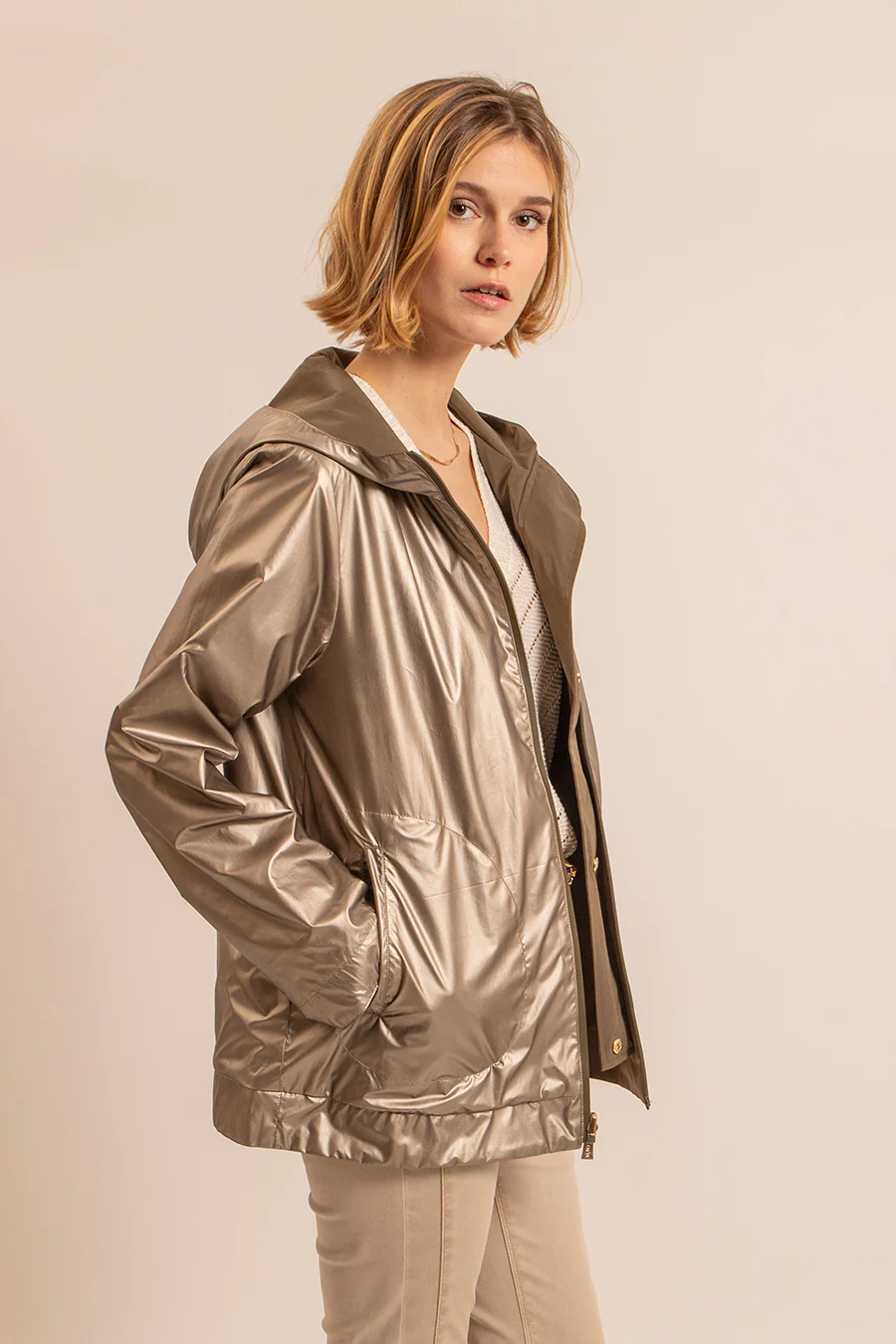 Parka réversible kaki et bronze