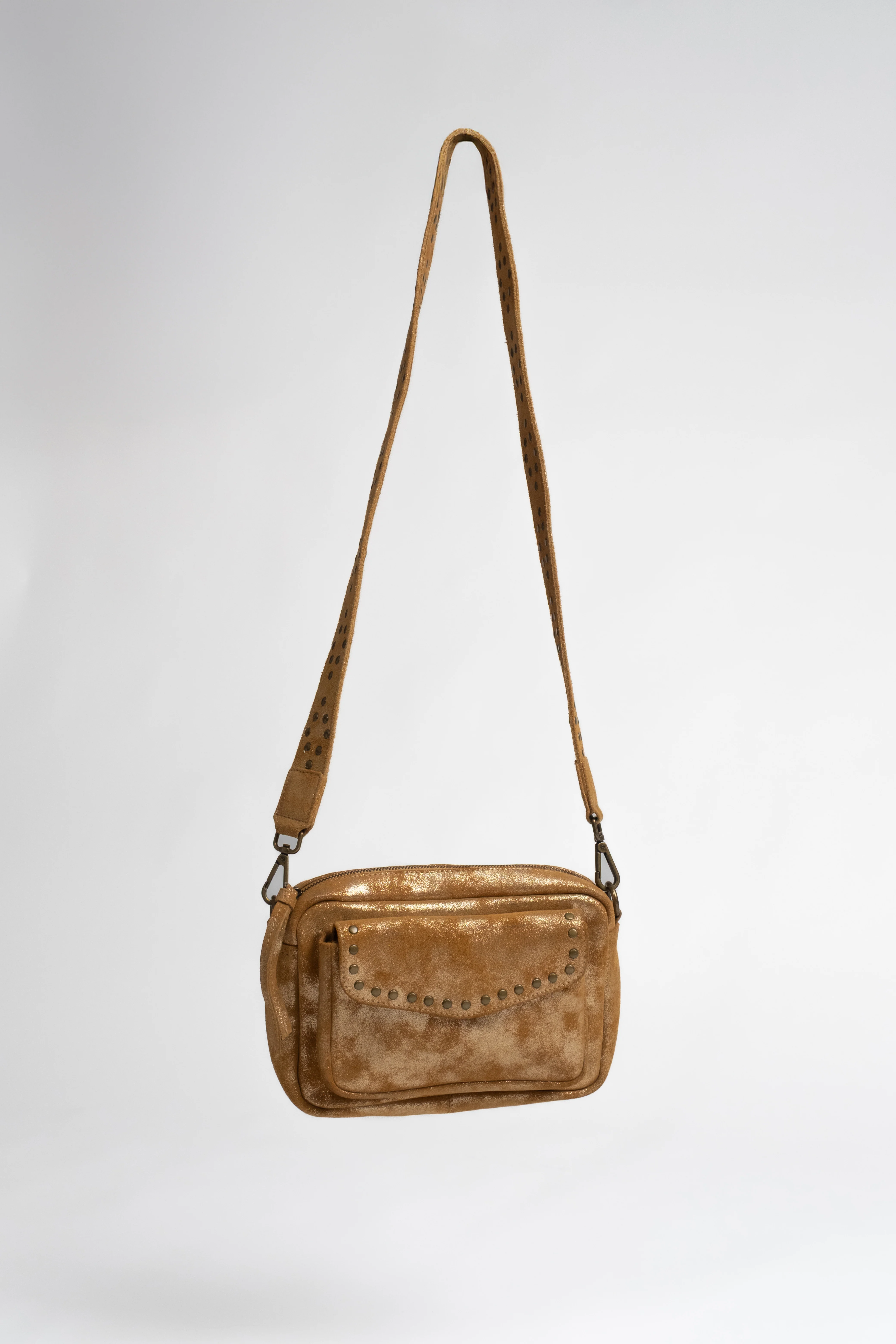 Pochette dorée cuir suédé cloutée - Image 2