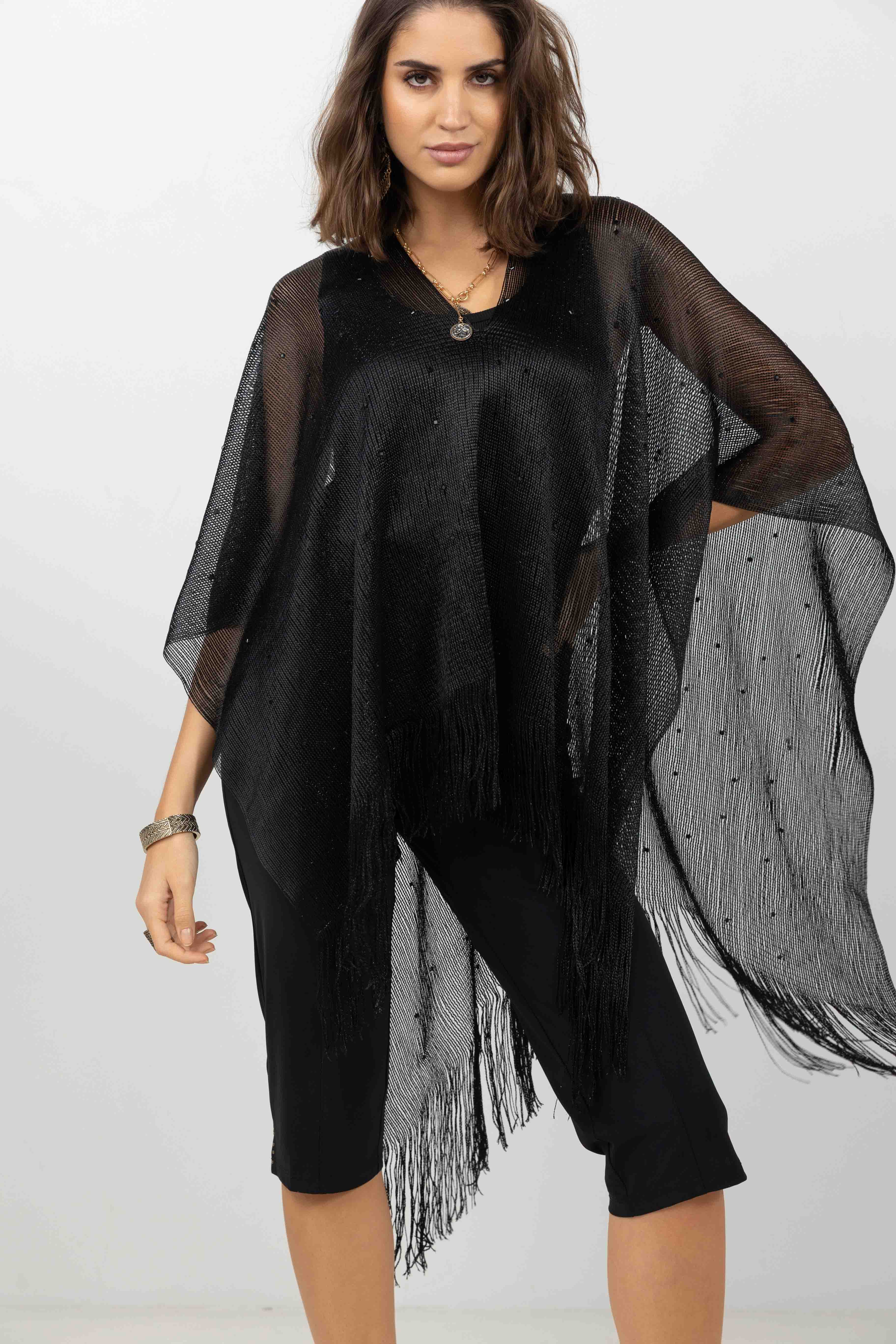 Poncho filet noir et strass - Image 2