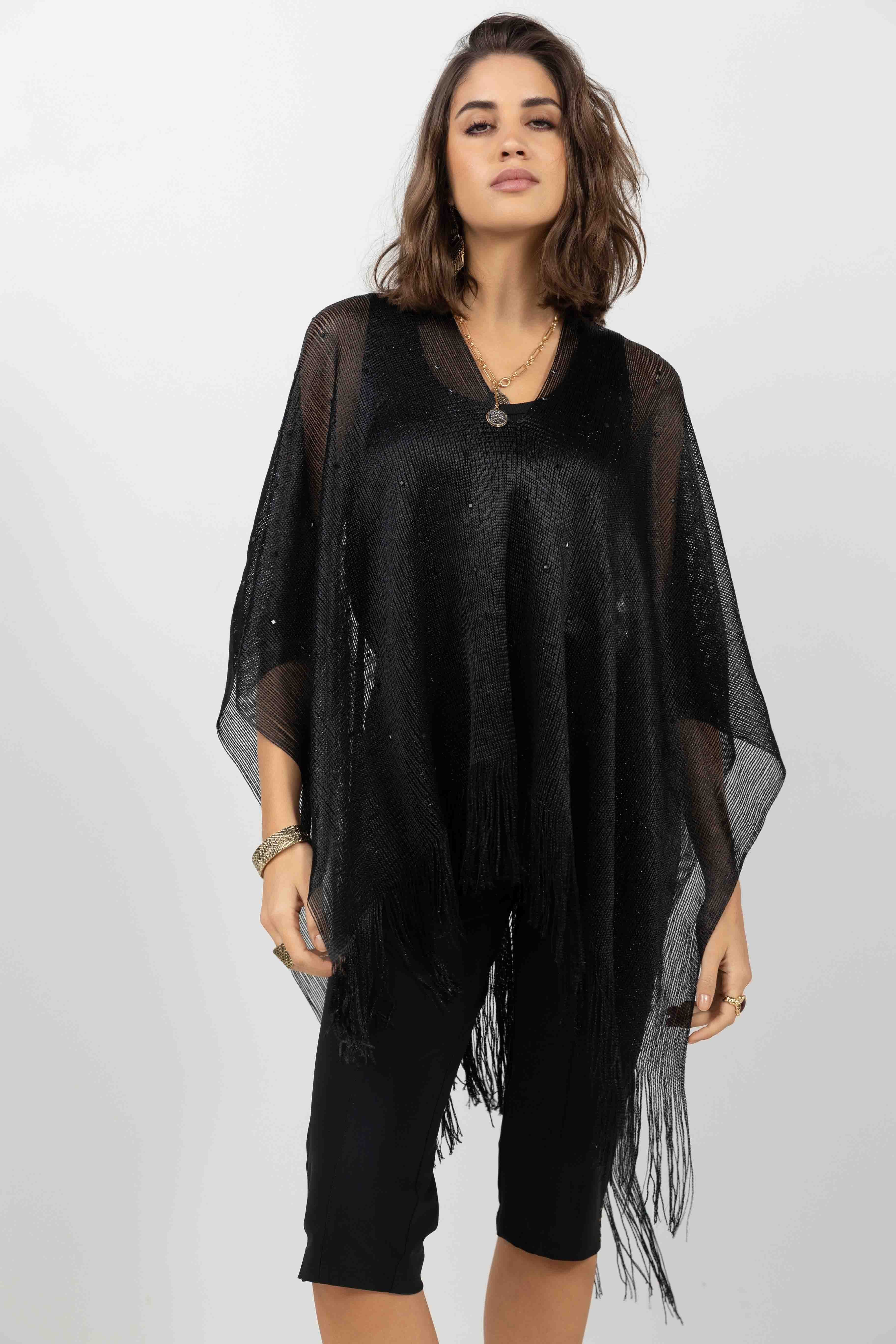 Poncho filet noir et strass - Image 3