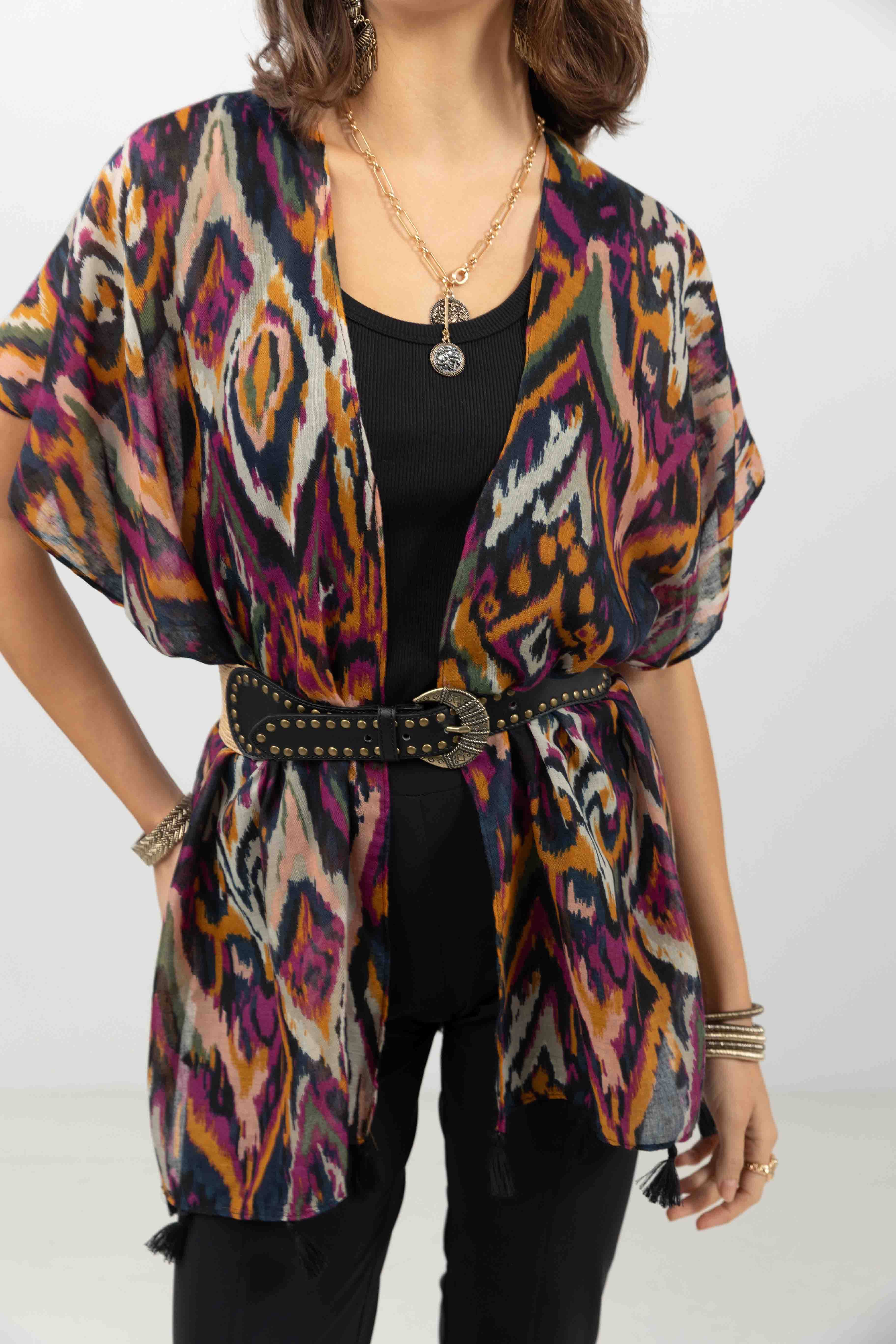 Poncho imprimé ethnique multicolore - Image 3