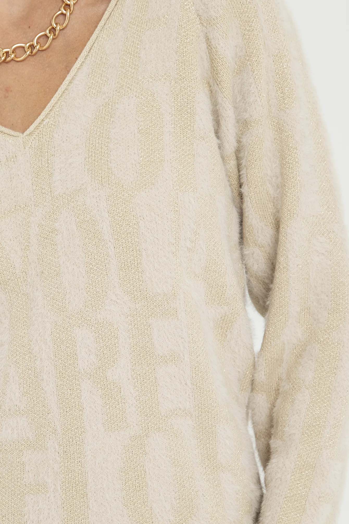 Pull à message écru et doré - Image 2