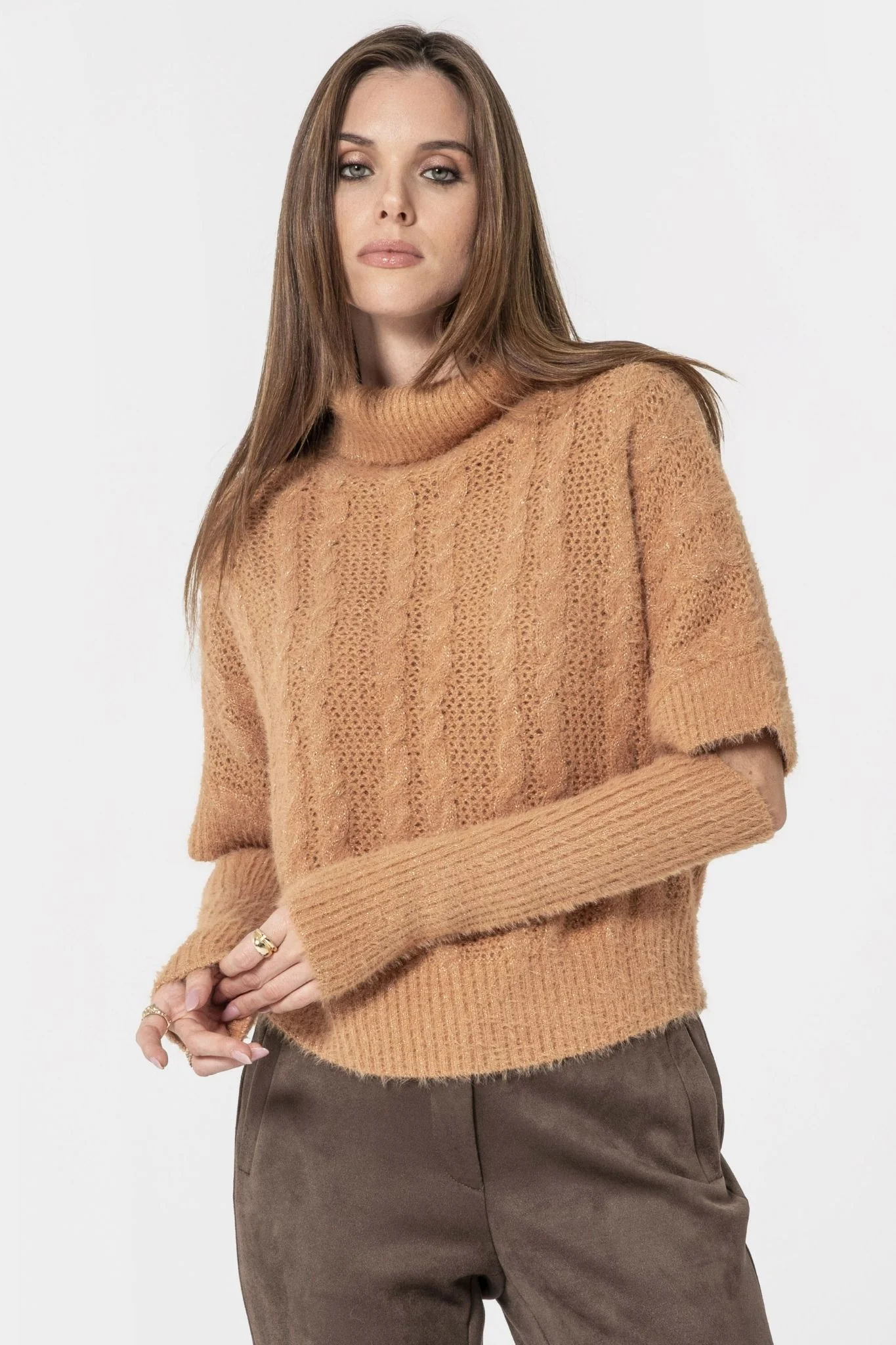 Pull avec manchettes amovibles saumon