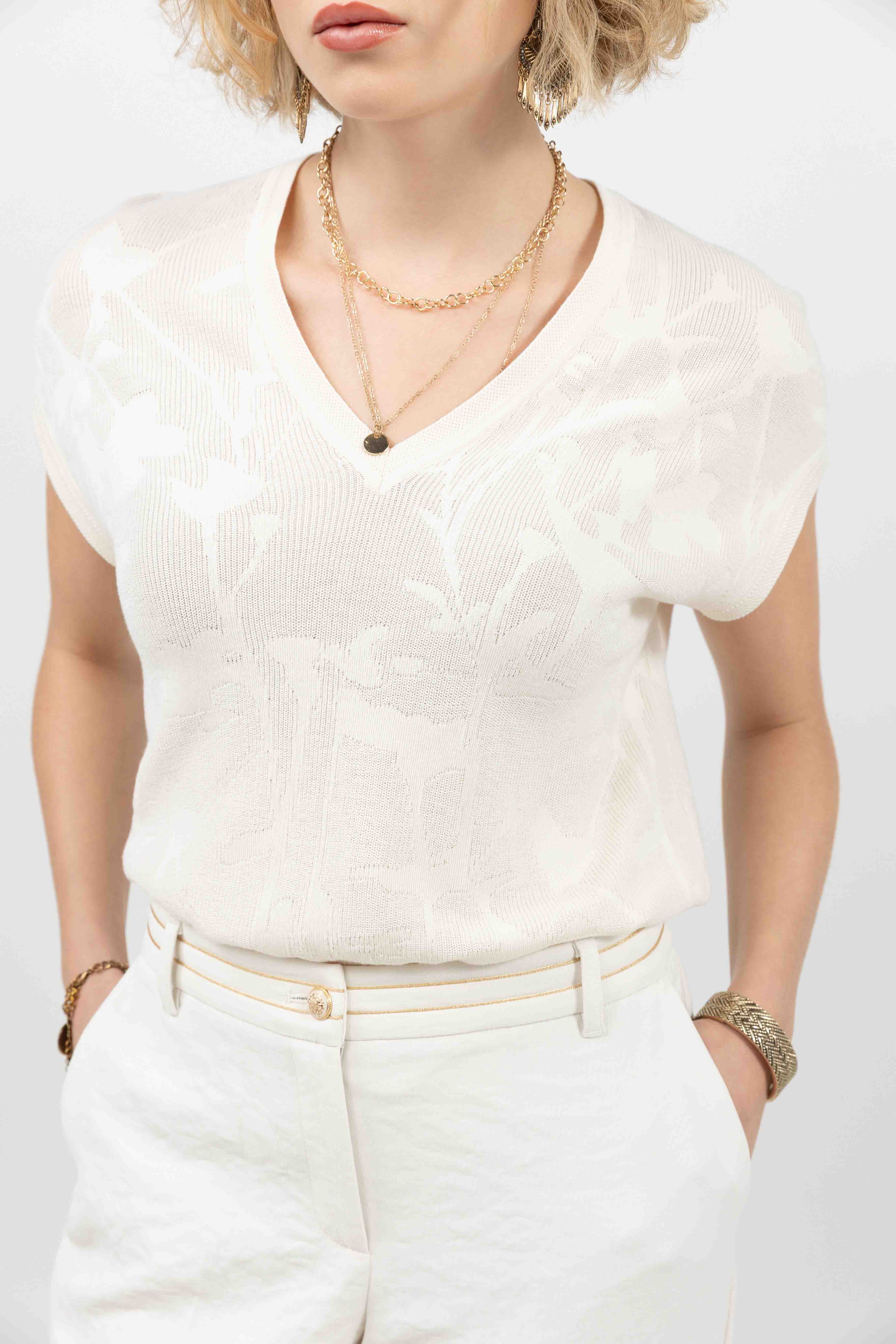 Pull écru maille florale - Image 2
