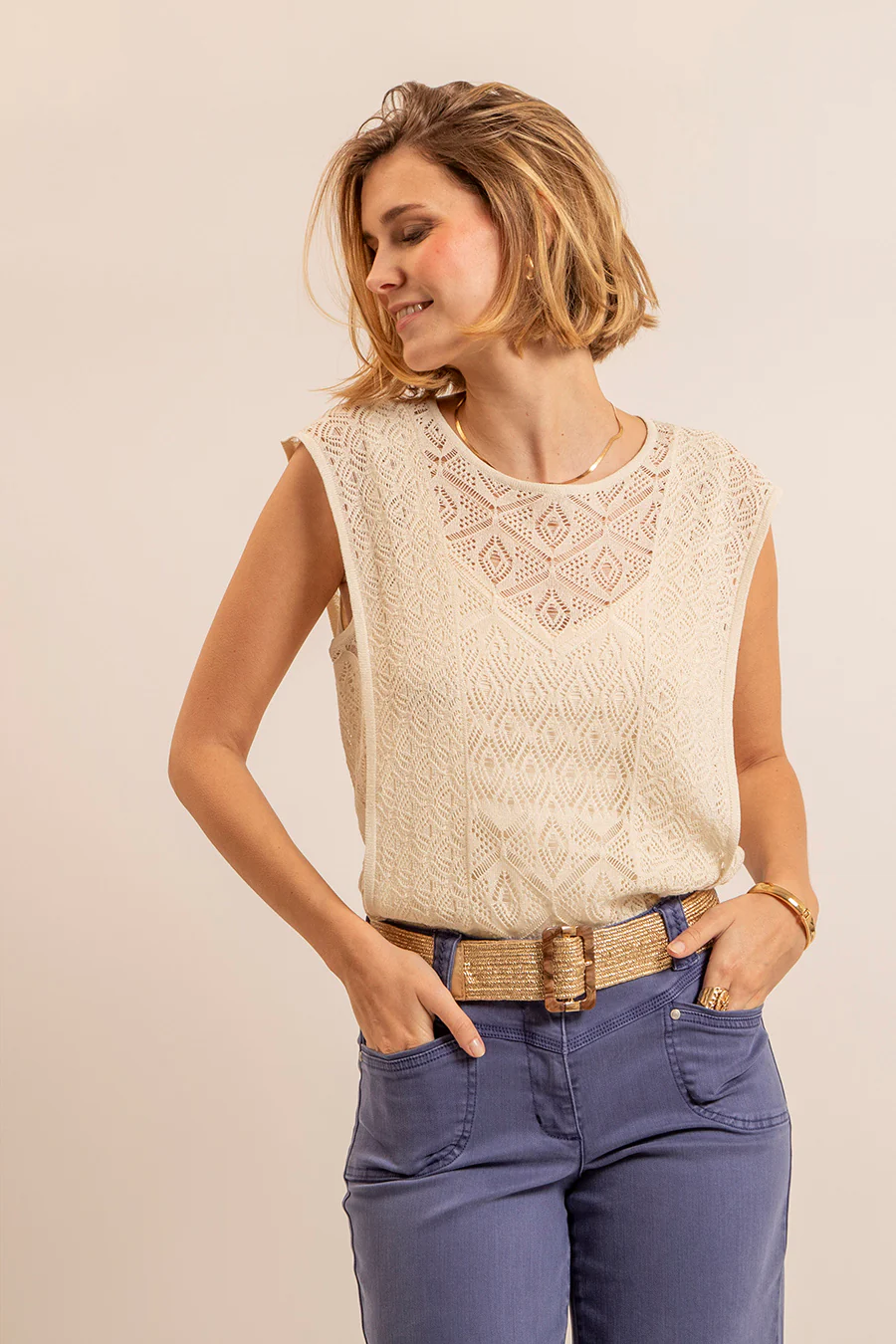 Pull façon dentelle écru