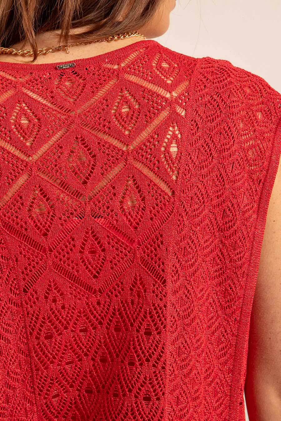 Pull façon dentelle rouge - Image 3