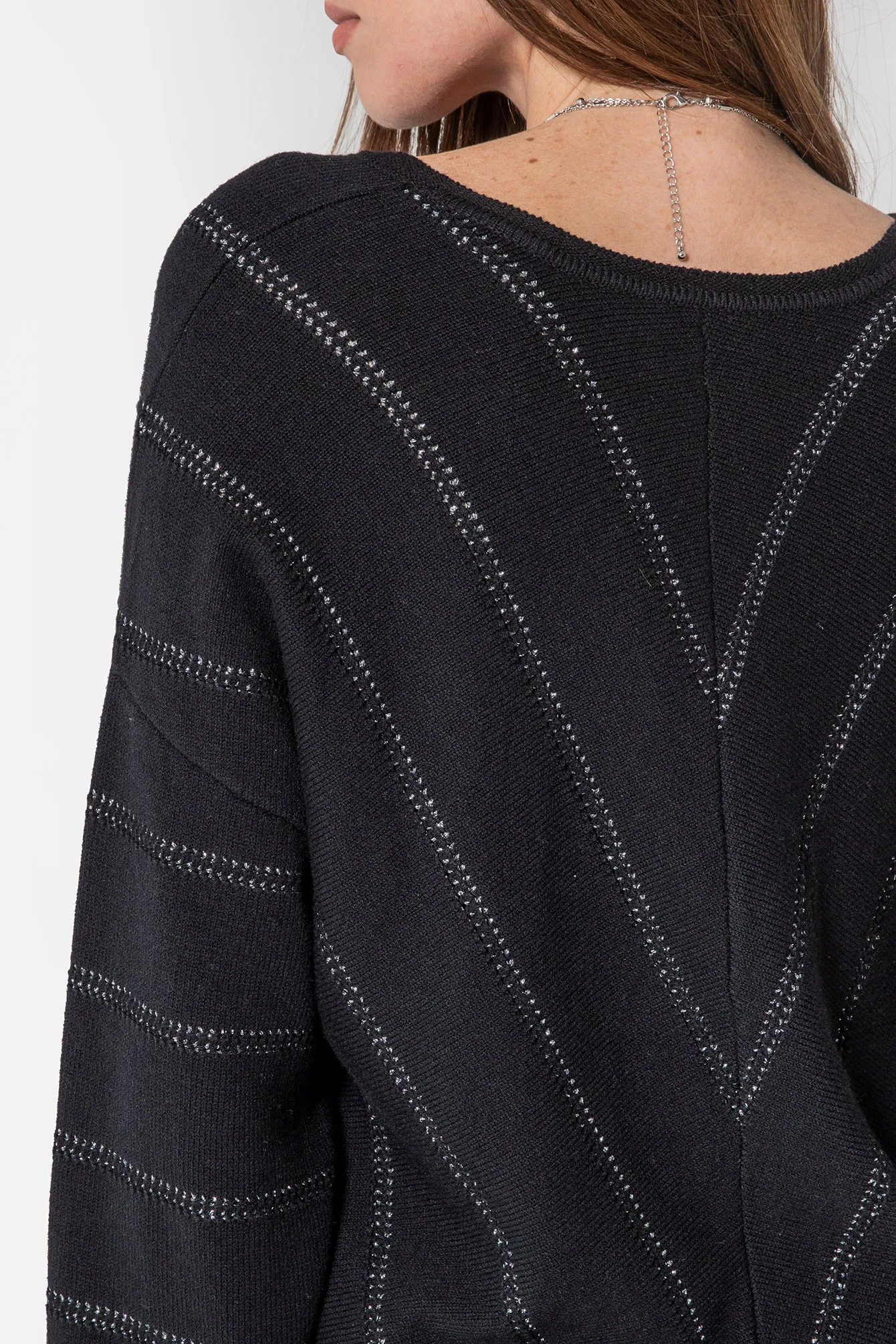 Pull noir à rayures lurex - Image 2