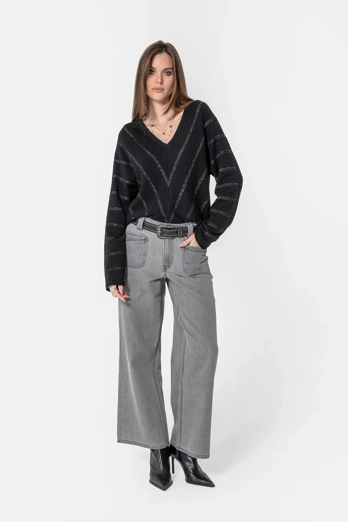 Pull noir à rayures lurex - Image 3