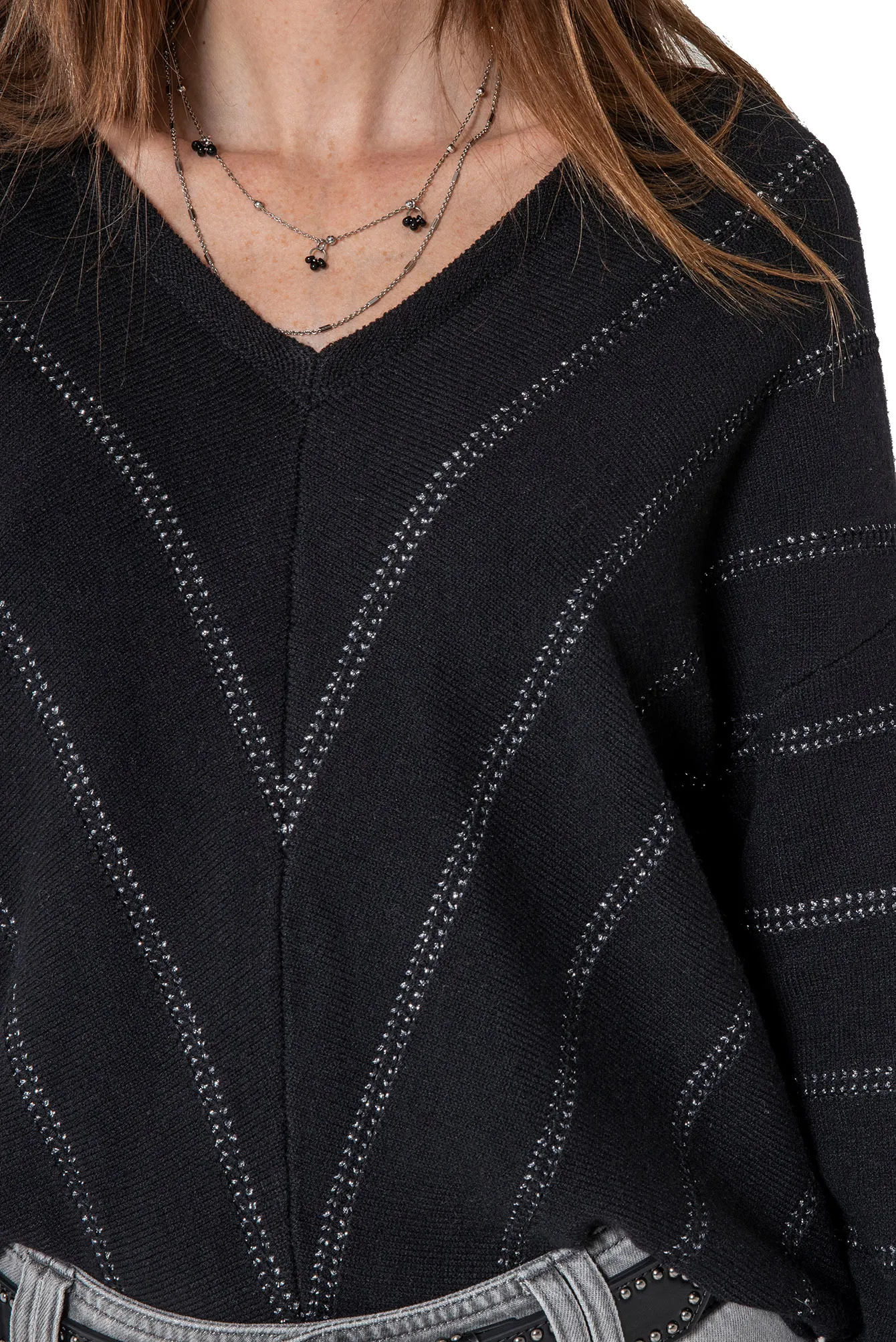 Pull noir à rayures lurex - Image 4
