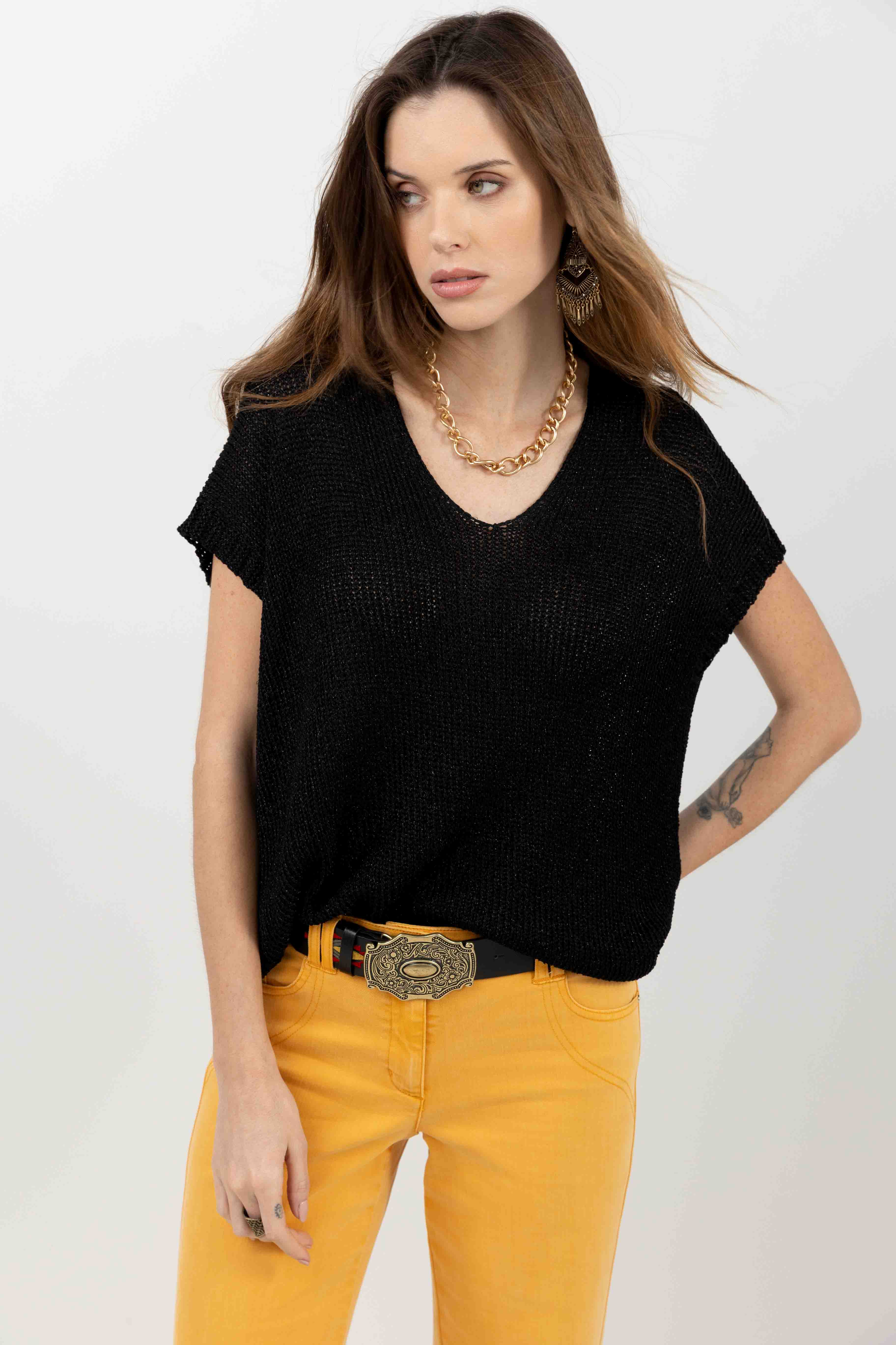 Pull noir tricot moderne - Image 2