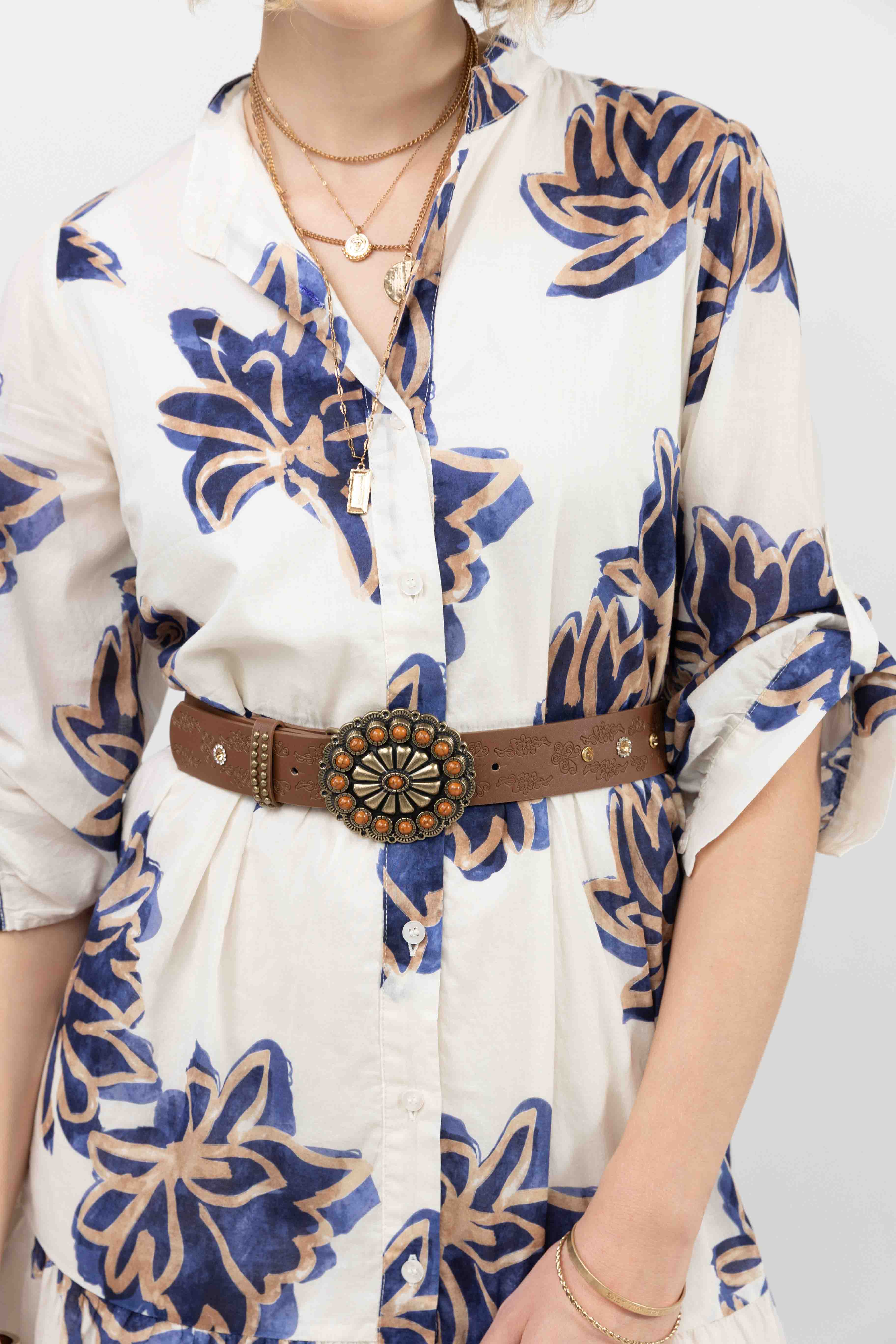 Robe chemise fleurie écru bleu - Image 2