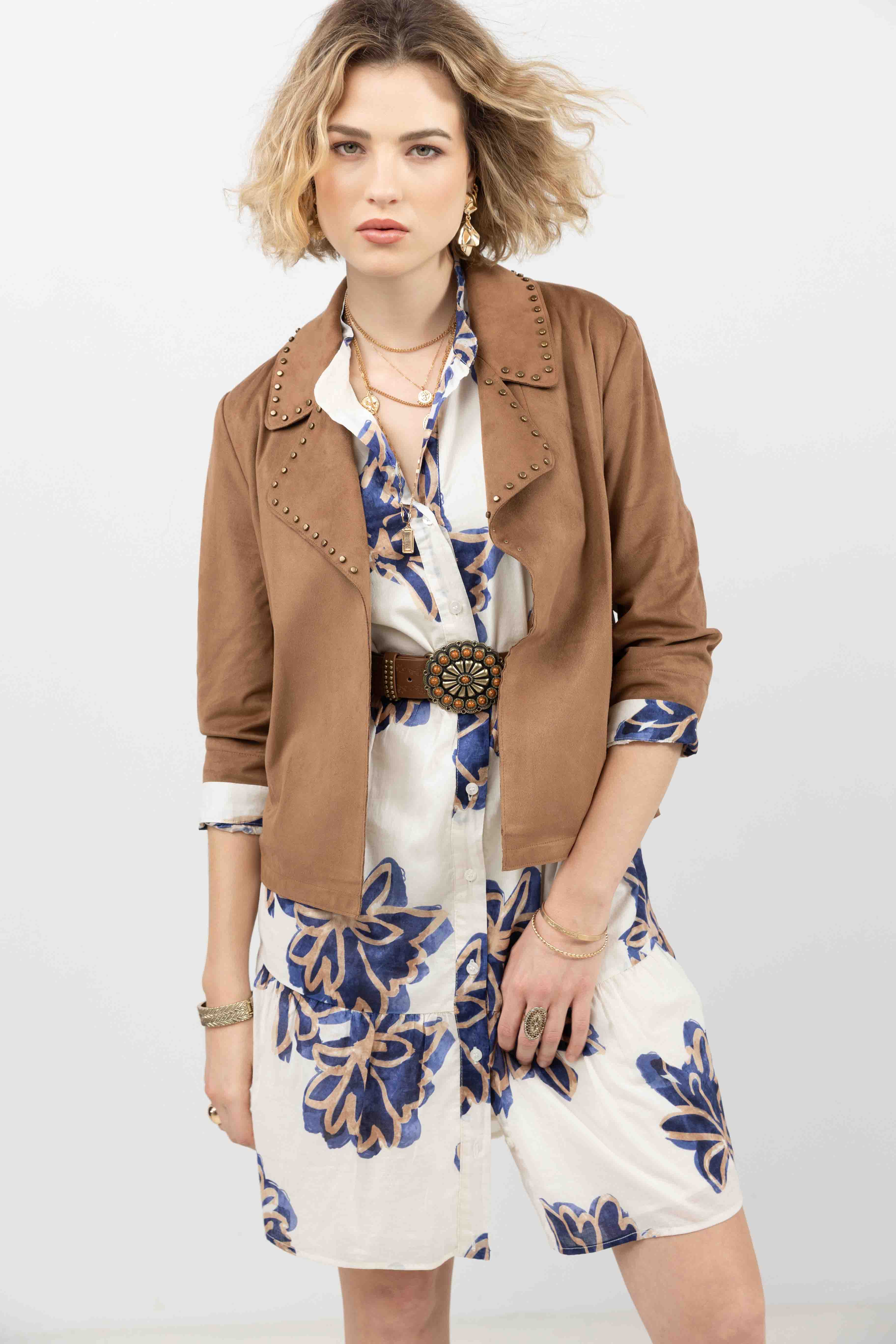 Robe chemise fleurie écru bleu - Image 4