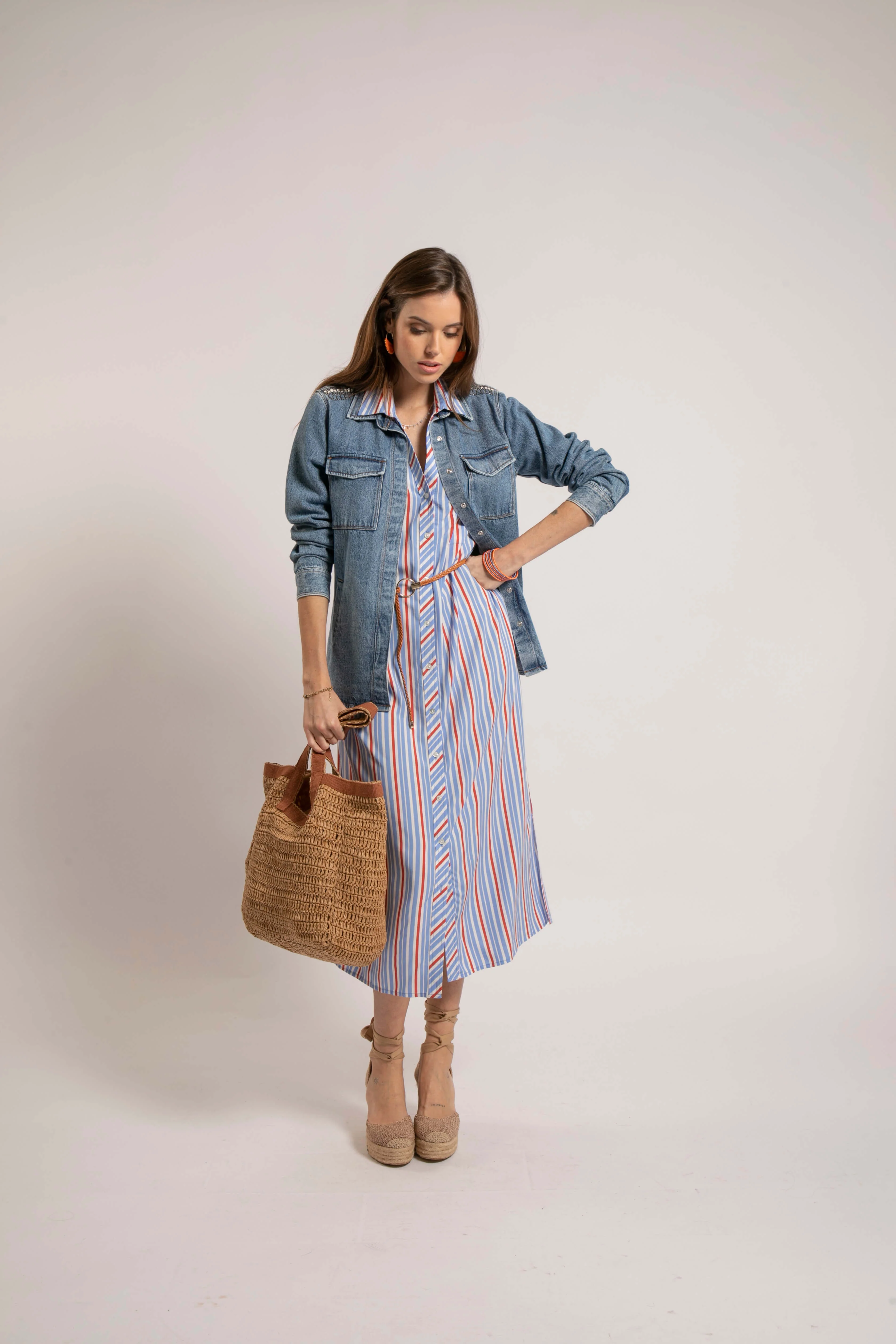Robe chemise rayée bleu et orange - Image 3