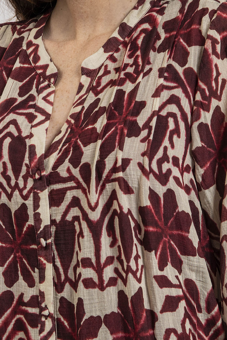 Robe courte imprimé écru et bordeaux - Image 2