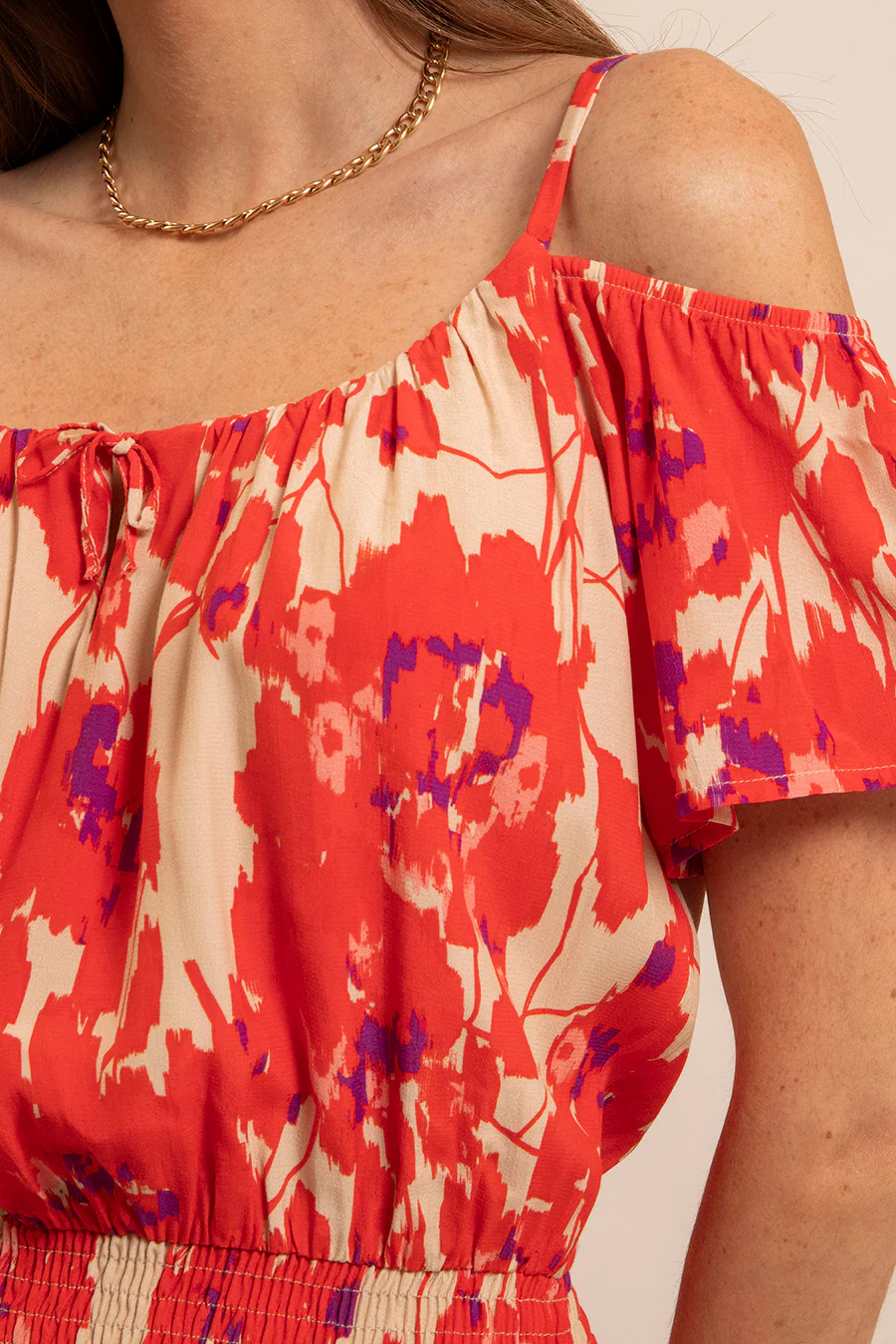 Robe longue fluide rouge et rose - Image 2