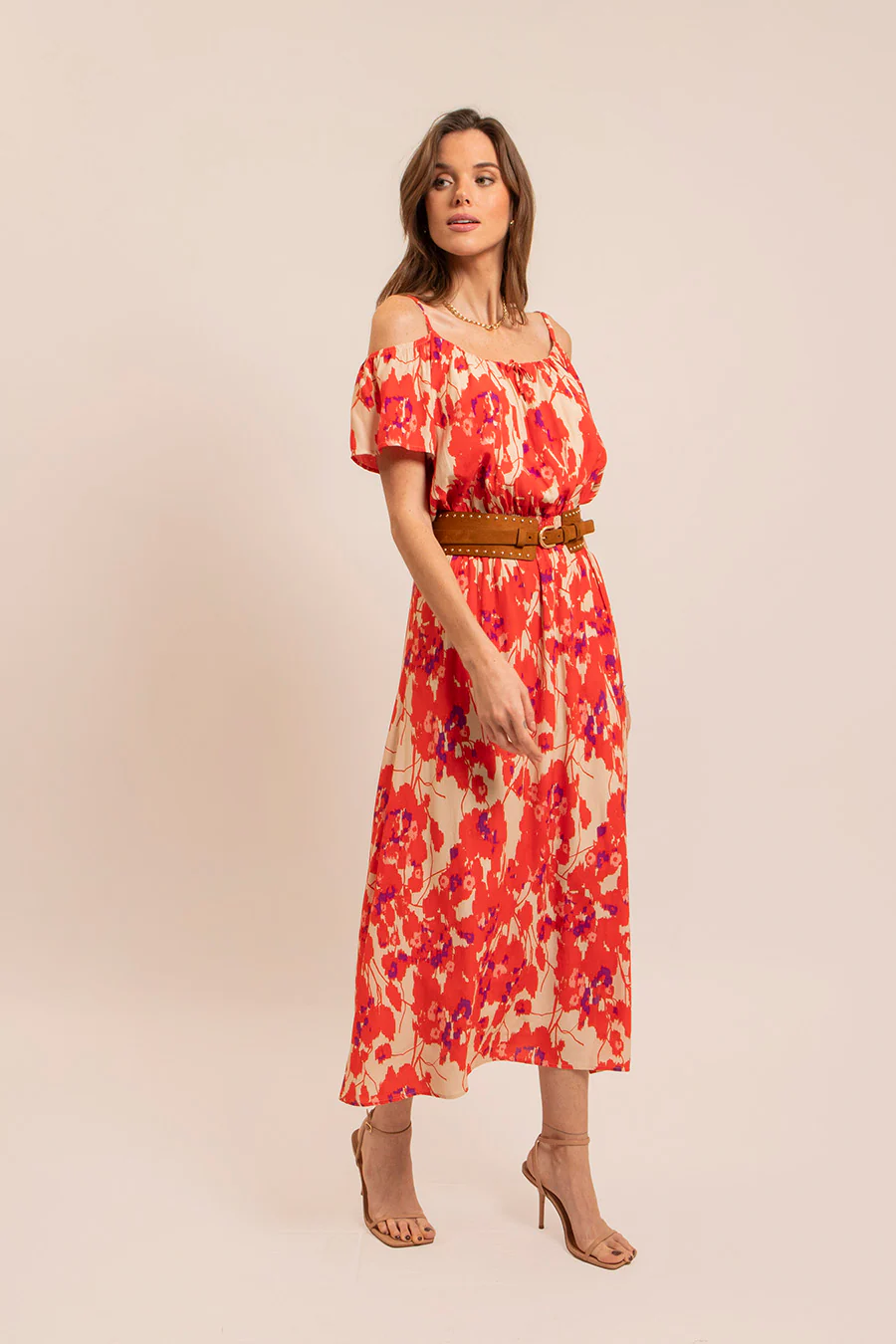 Robe longue fluide rouge et rose - Image 3