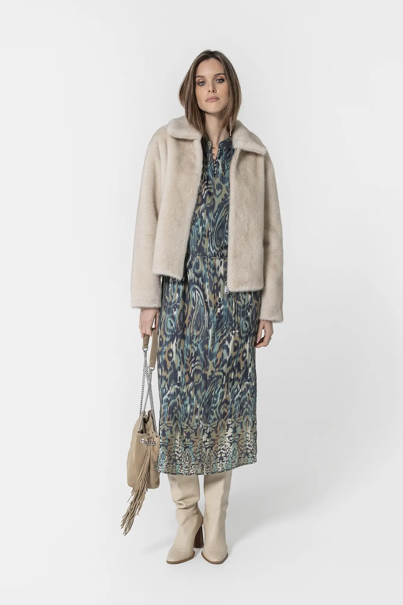 Robe longue imprimé Ikat bleu et kaki - Image 3