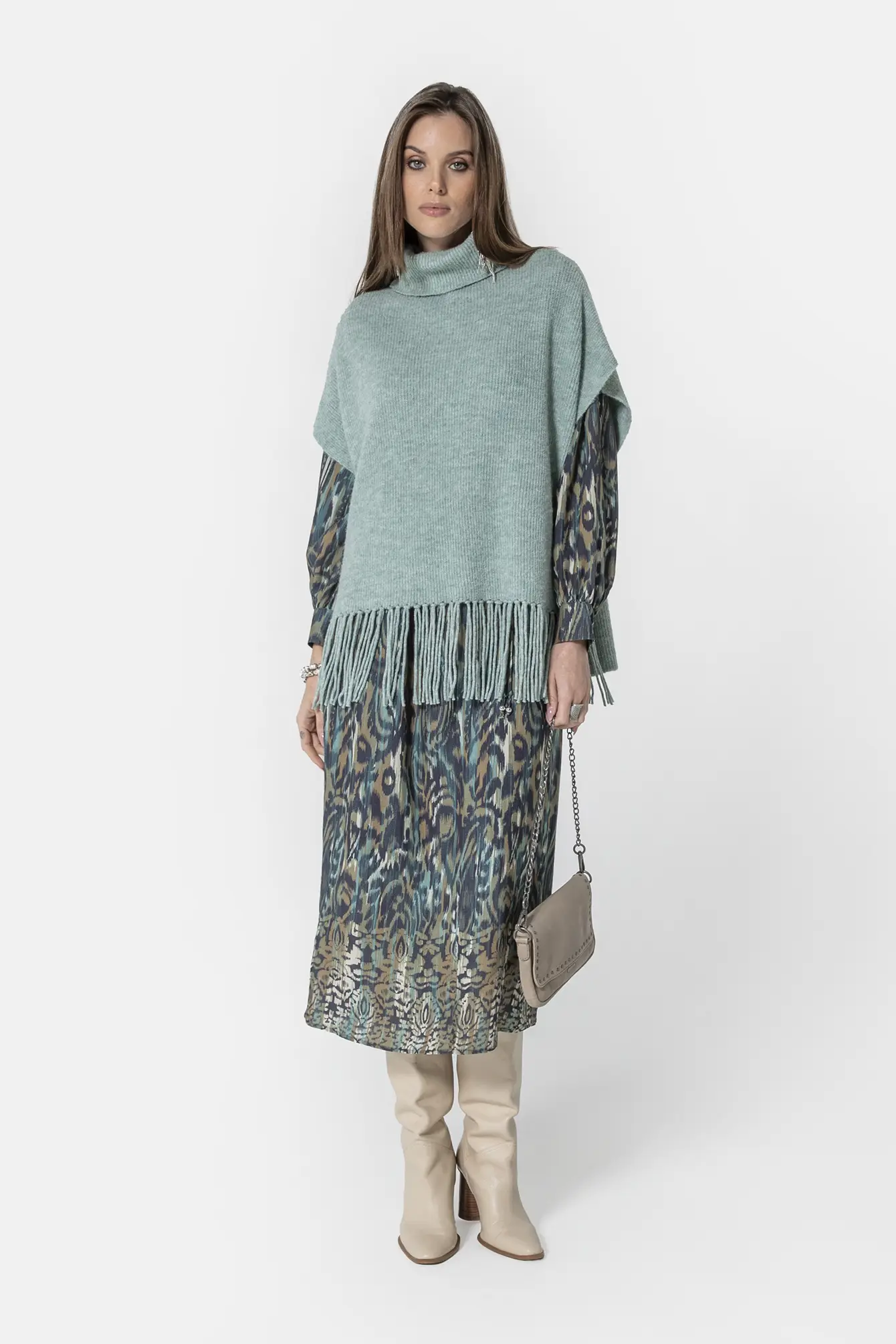 Robe longue imprimé Ikat bleu et kaki - Image 5