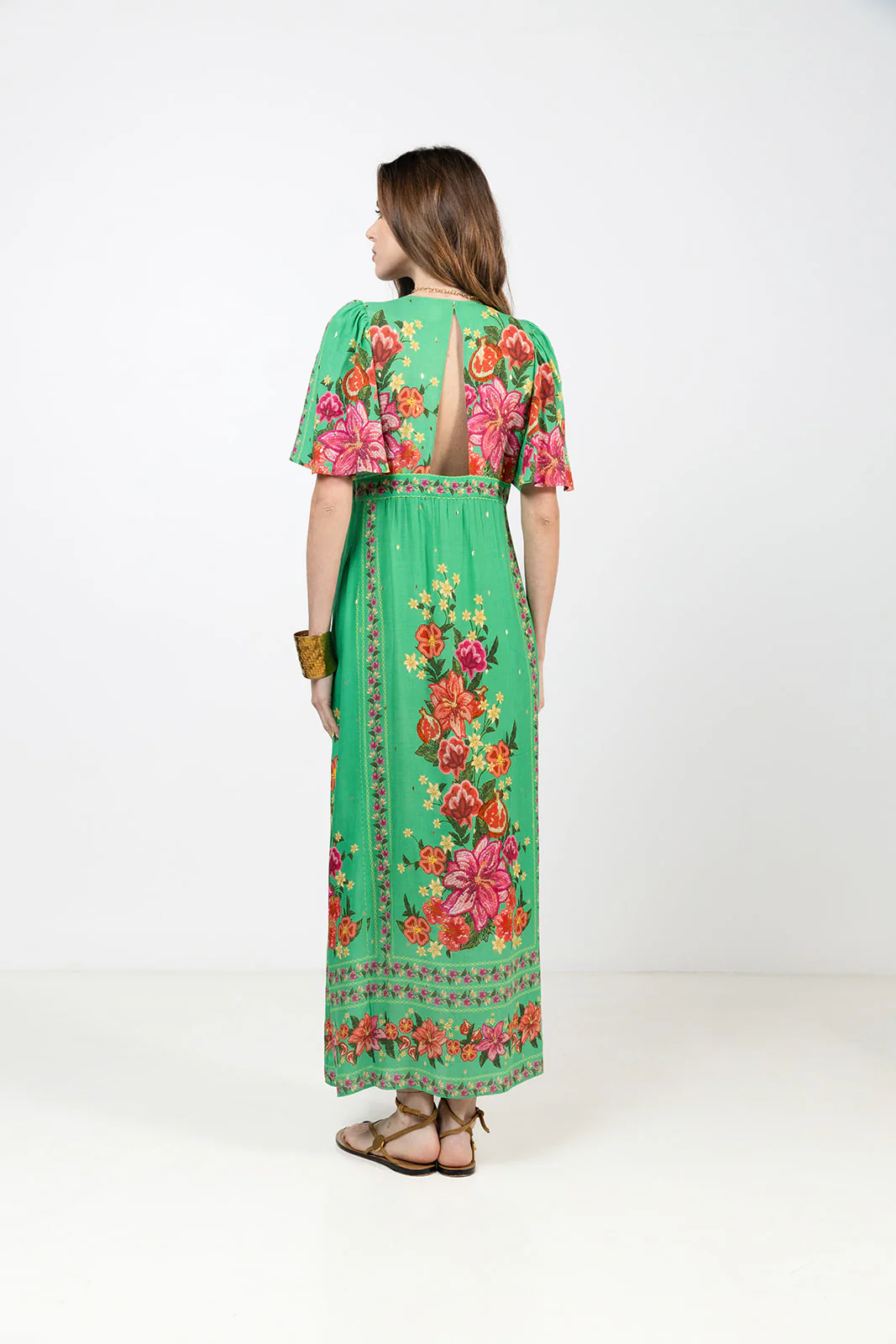 Robe longue imprimée vert rose doré - Image 4