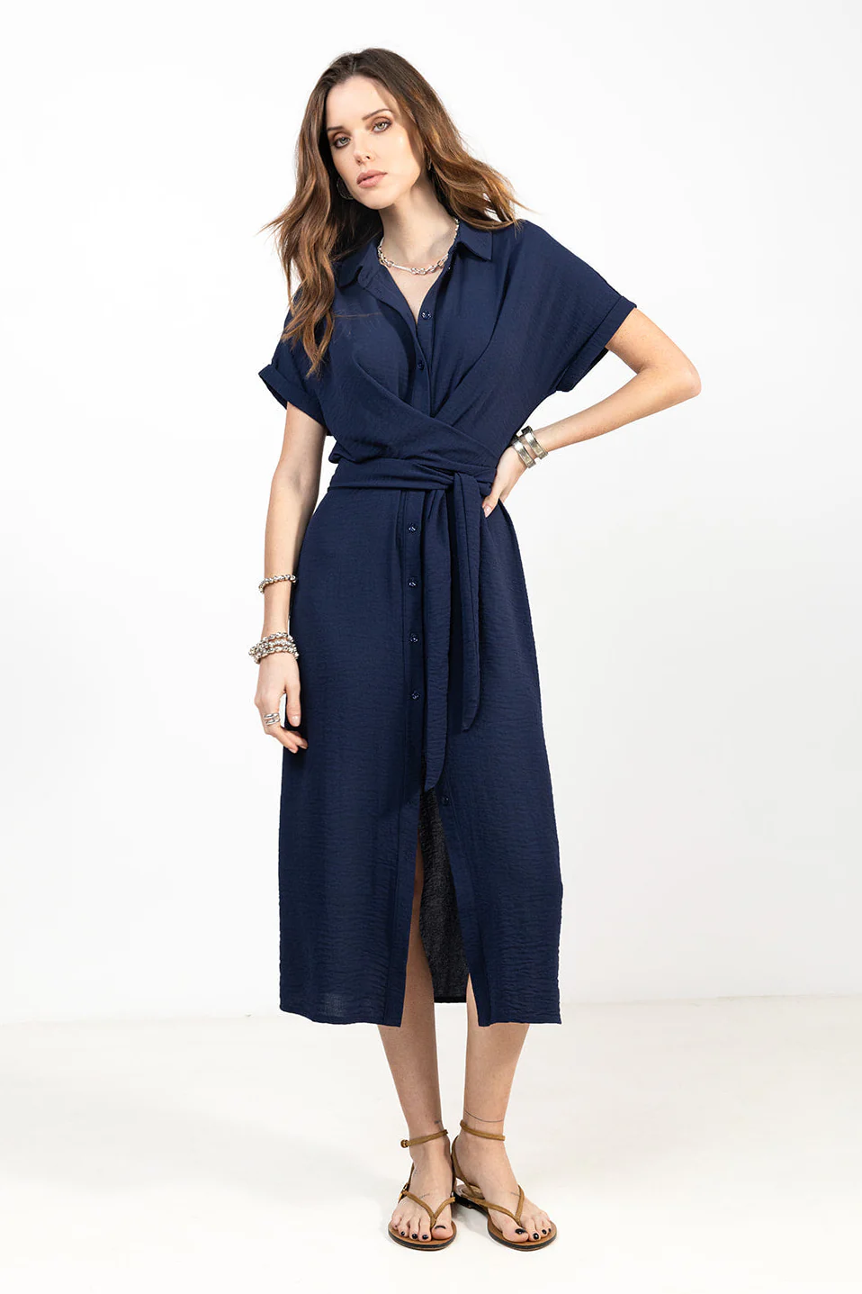 Robe marine fluide esprit chemise - Image 2