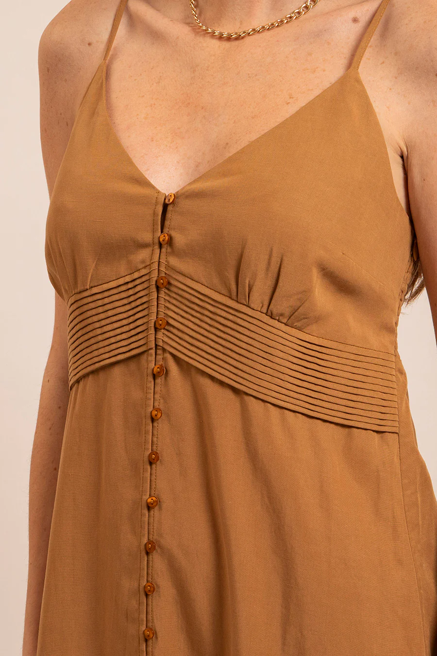 Robe midi en lin caramel - Image 2