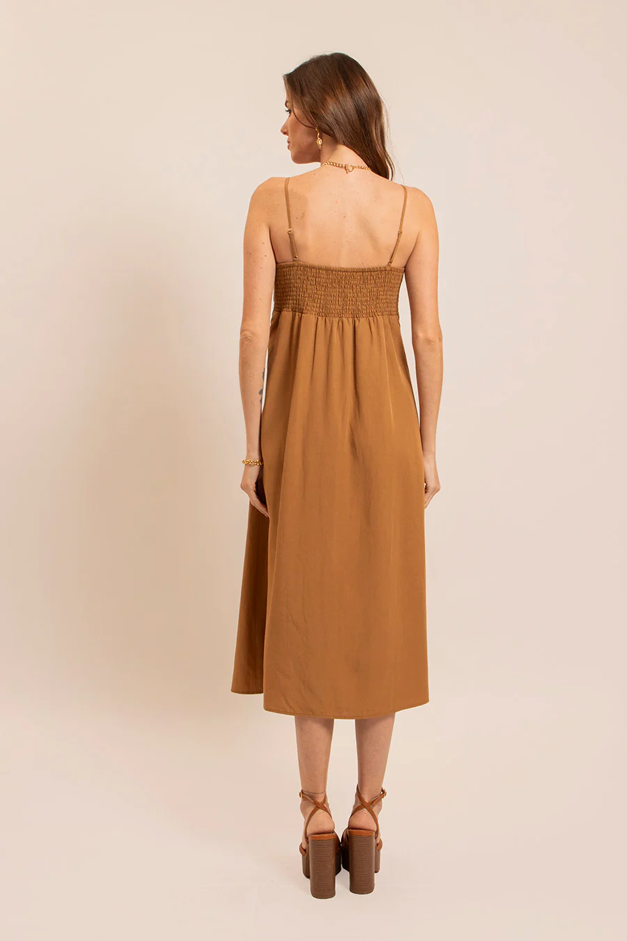 Robe midi en lin caramel - Image 3