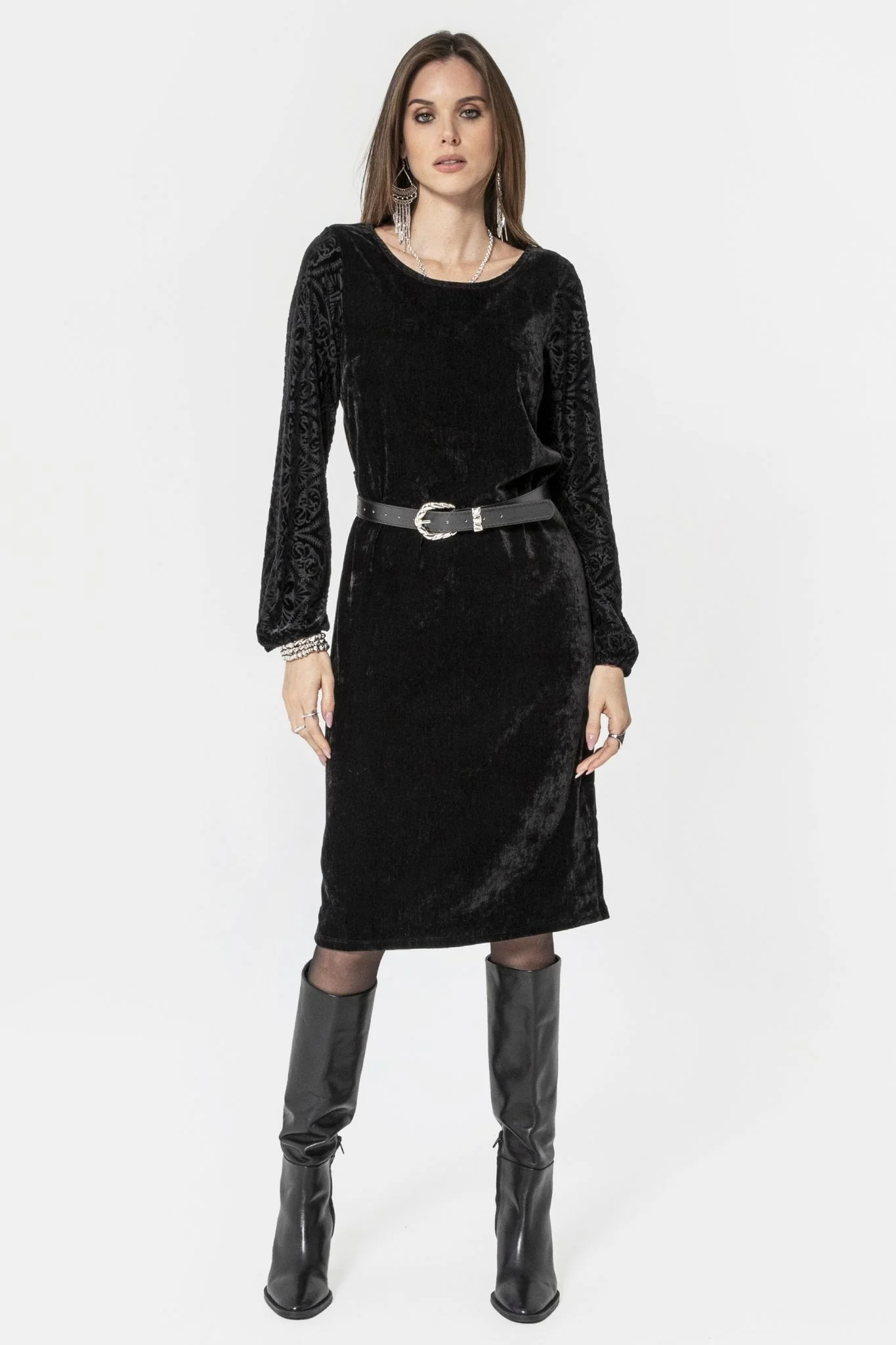 Robe midi en velours côtelé noir