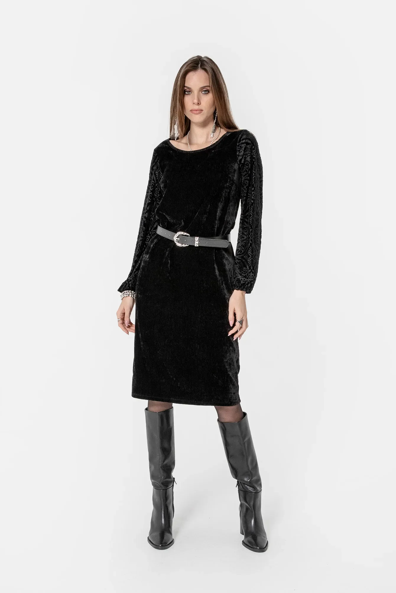 Robe midi en velours côtelé noir - Image 4