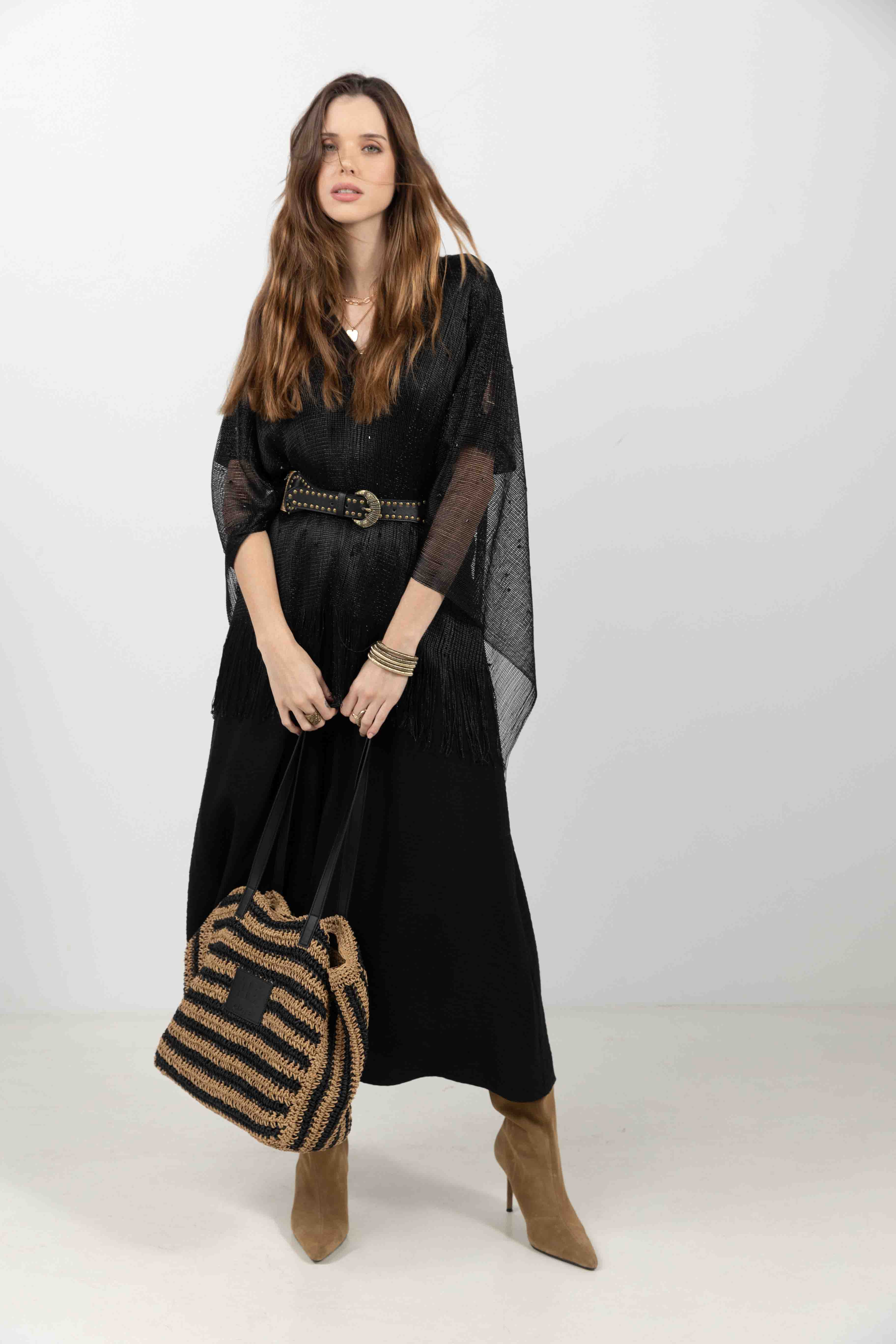 Sac cabas rayé naturel noir XL