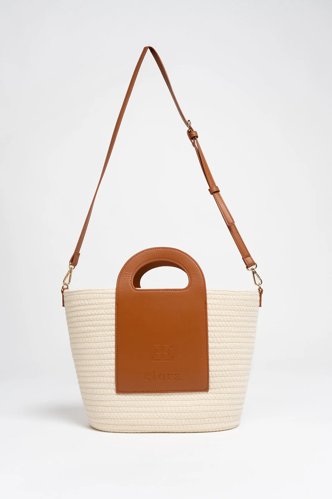 Sac panier écru camel coton tressé - Image 3