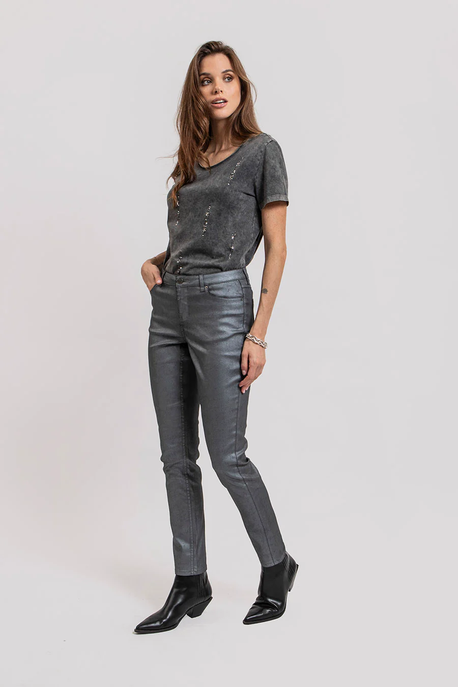 T-shirt brodé gris - Image 3