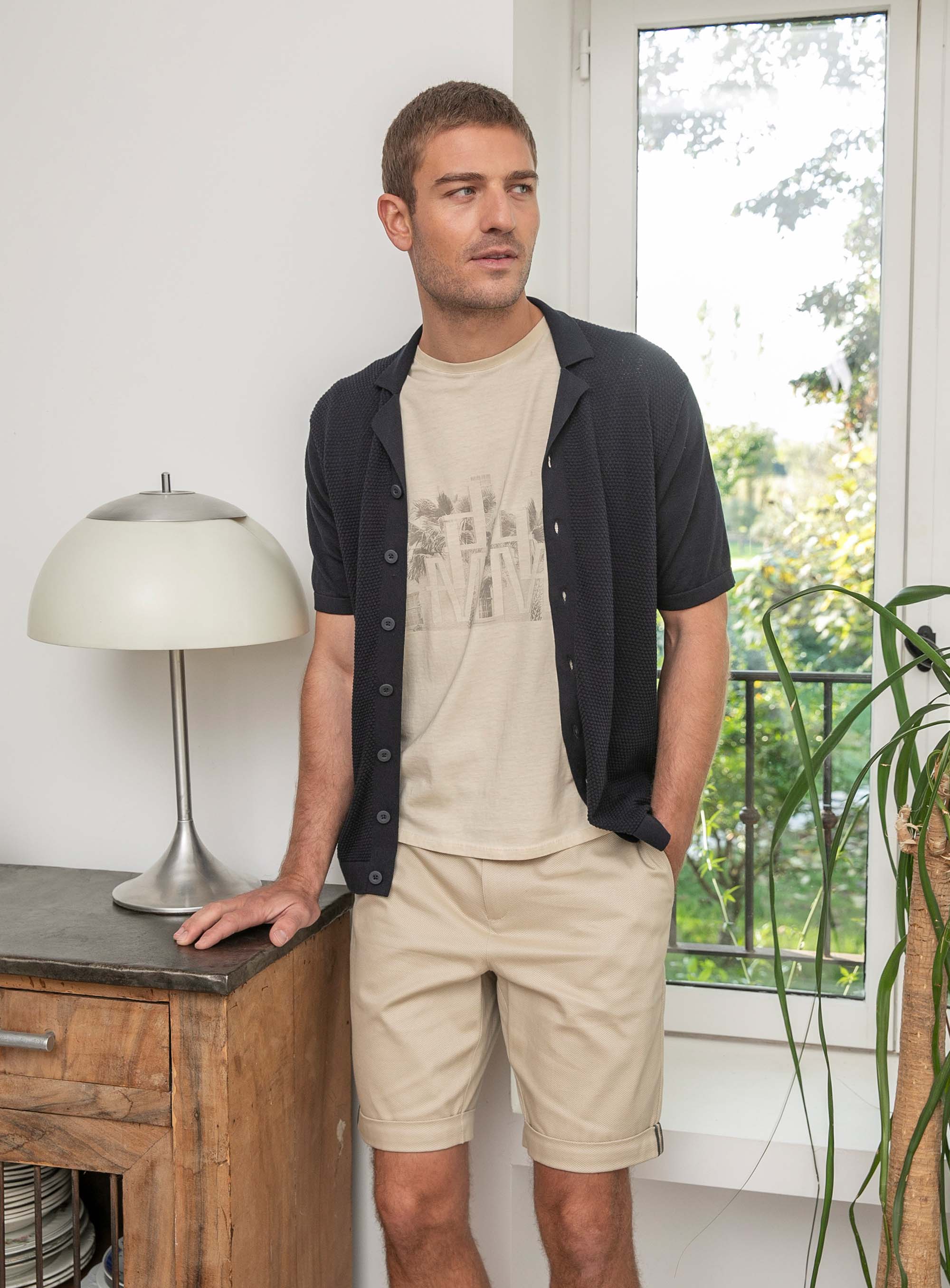 T-shirt printé beige dirty dyed