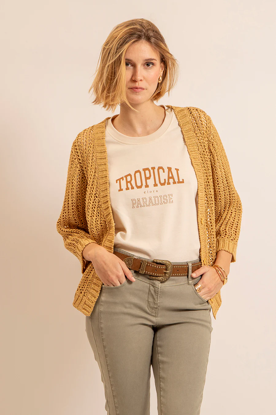 T-shirt printé beige jersey