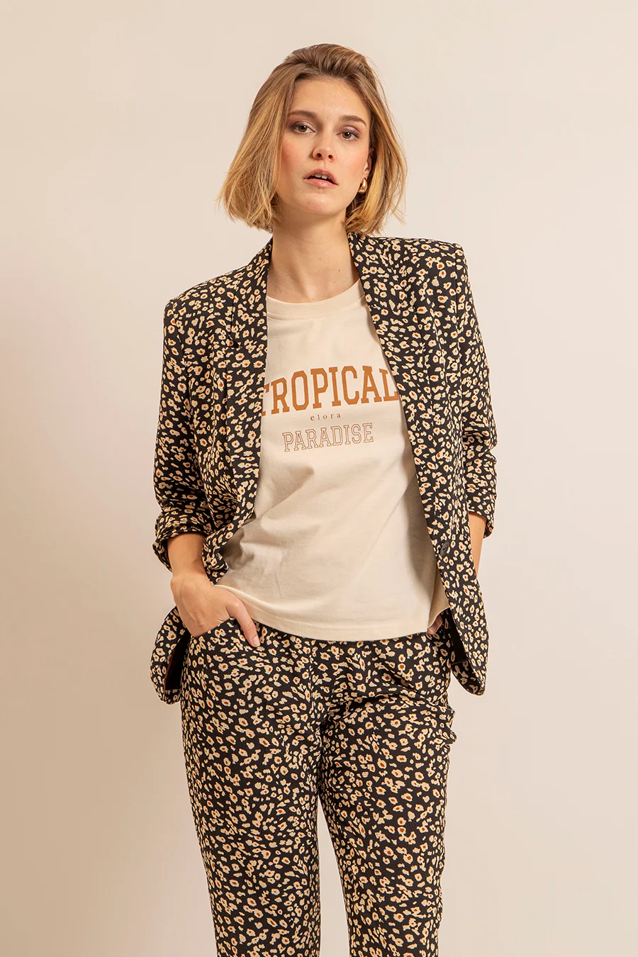 T-shirt printé beige jersey - Image 3