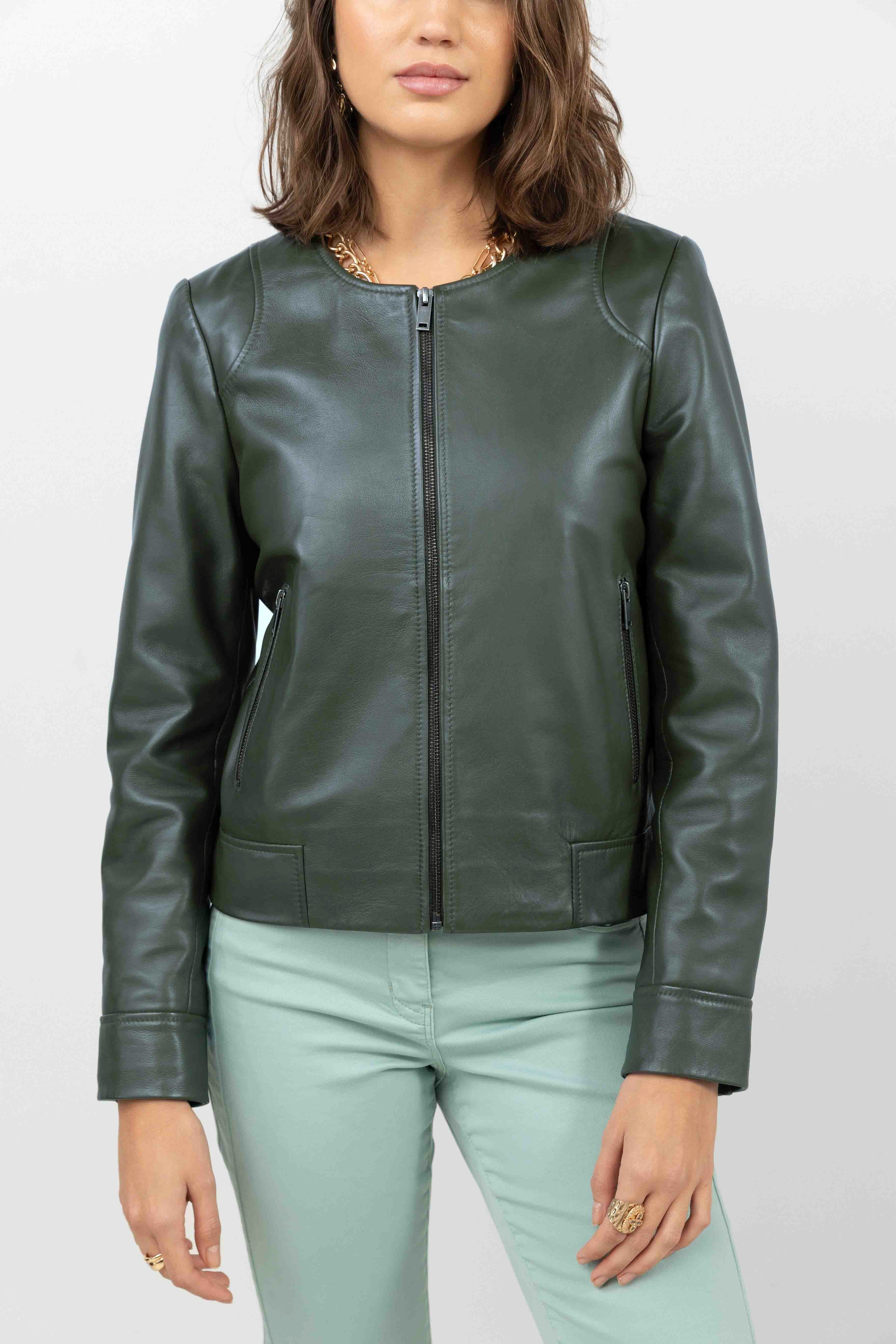 Veste biker cuir cèdre courte - Image 2