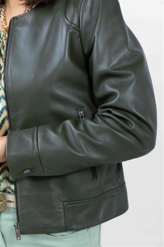 Veste biker cuir cèdre courte - Image 3
