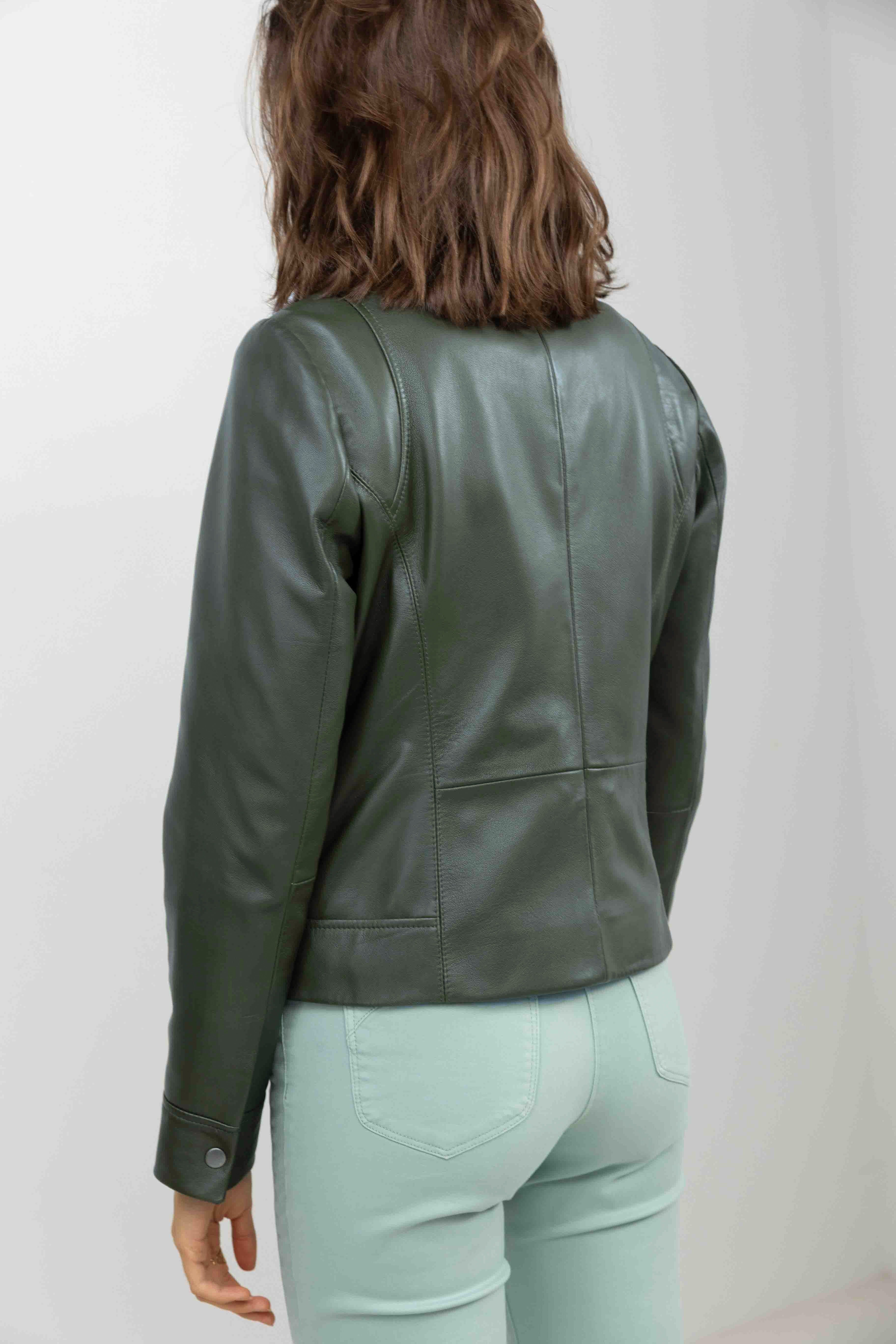 Veste biker cuir cèdre courte - Image 4
