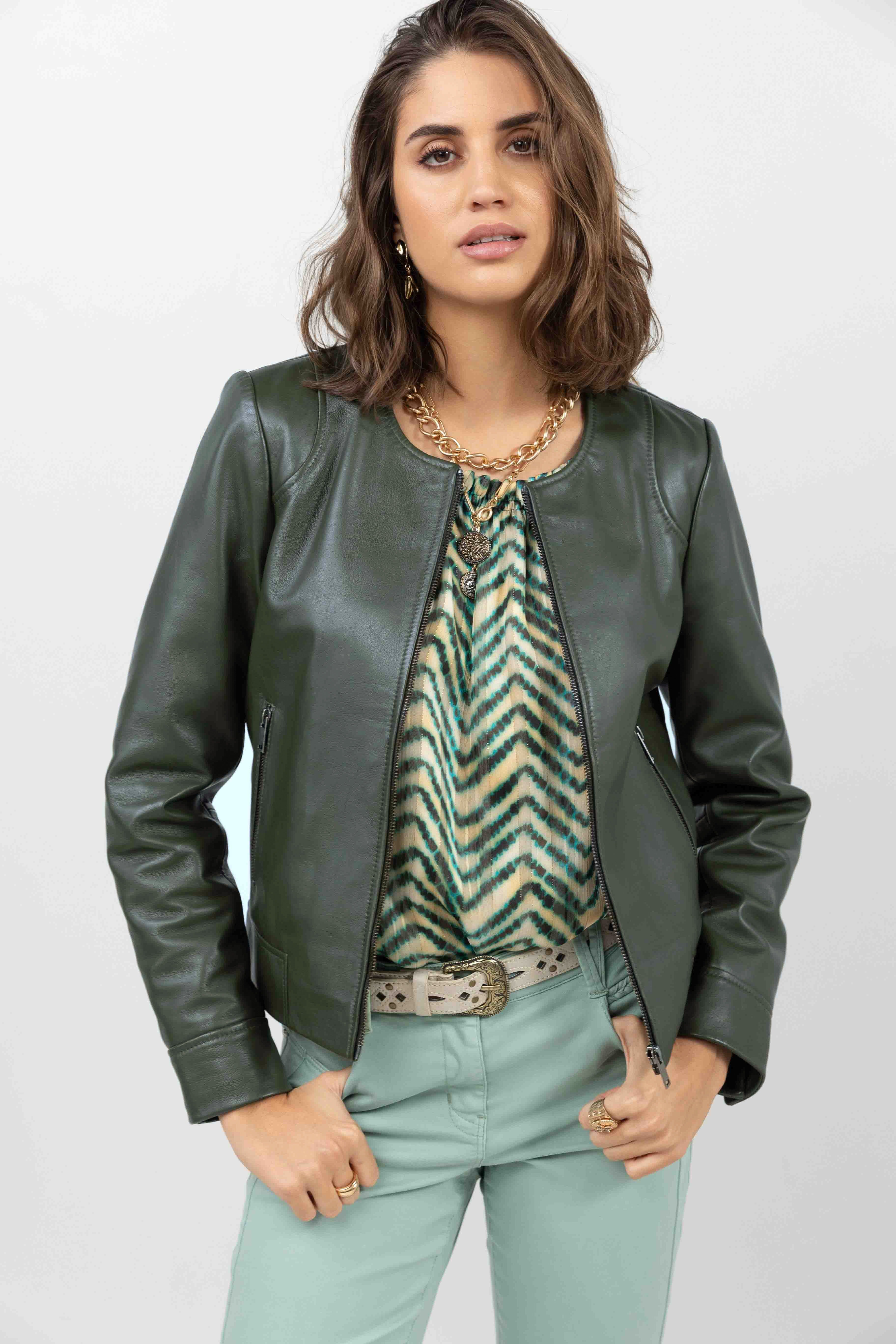 Veste biker cuir cèdre courte - Image 5
