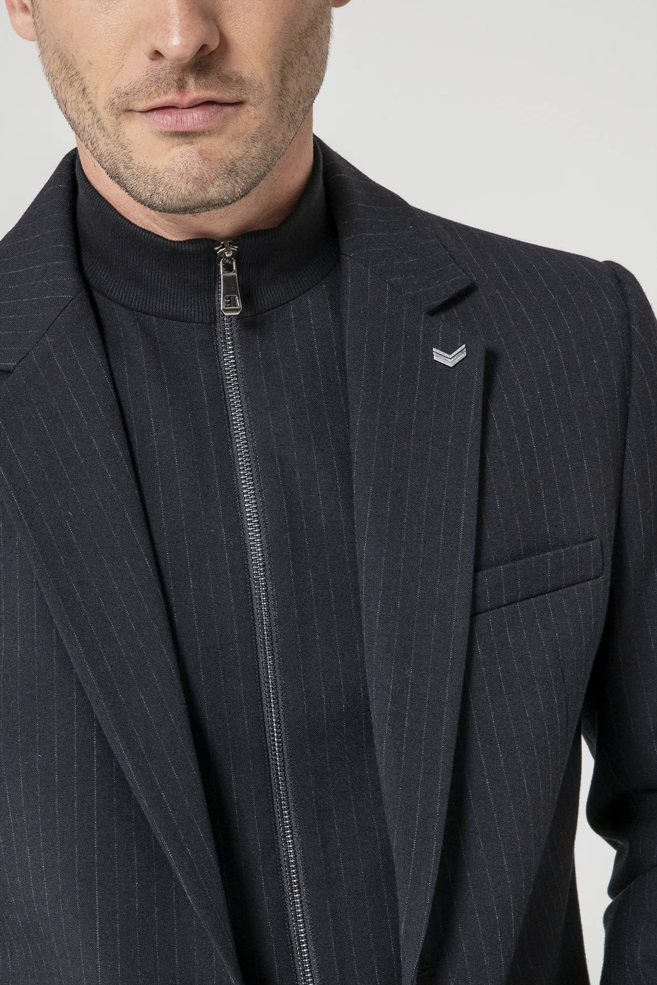 Veste costume 2 en 1 rayée navy - Image 2